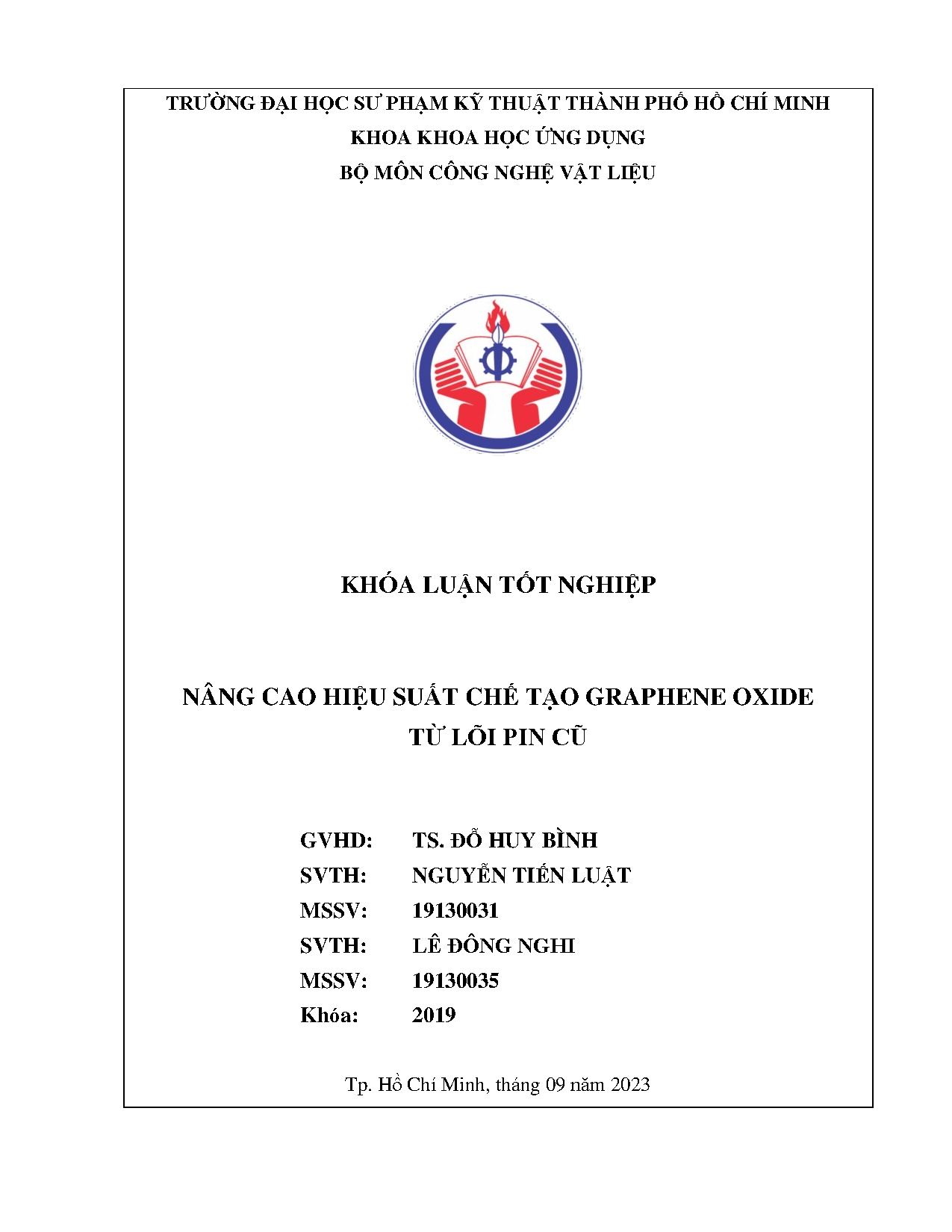 Đồ án tốt nghiệp - Nâng cao hiệu suất chế tạo graphene oxide từ lõi pin cũ