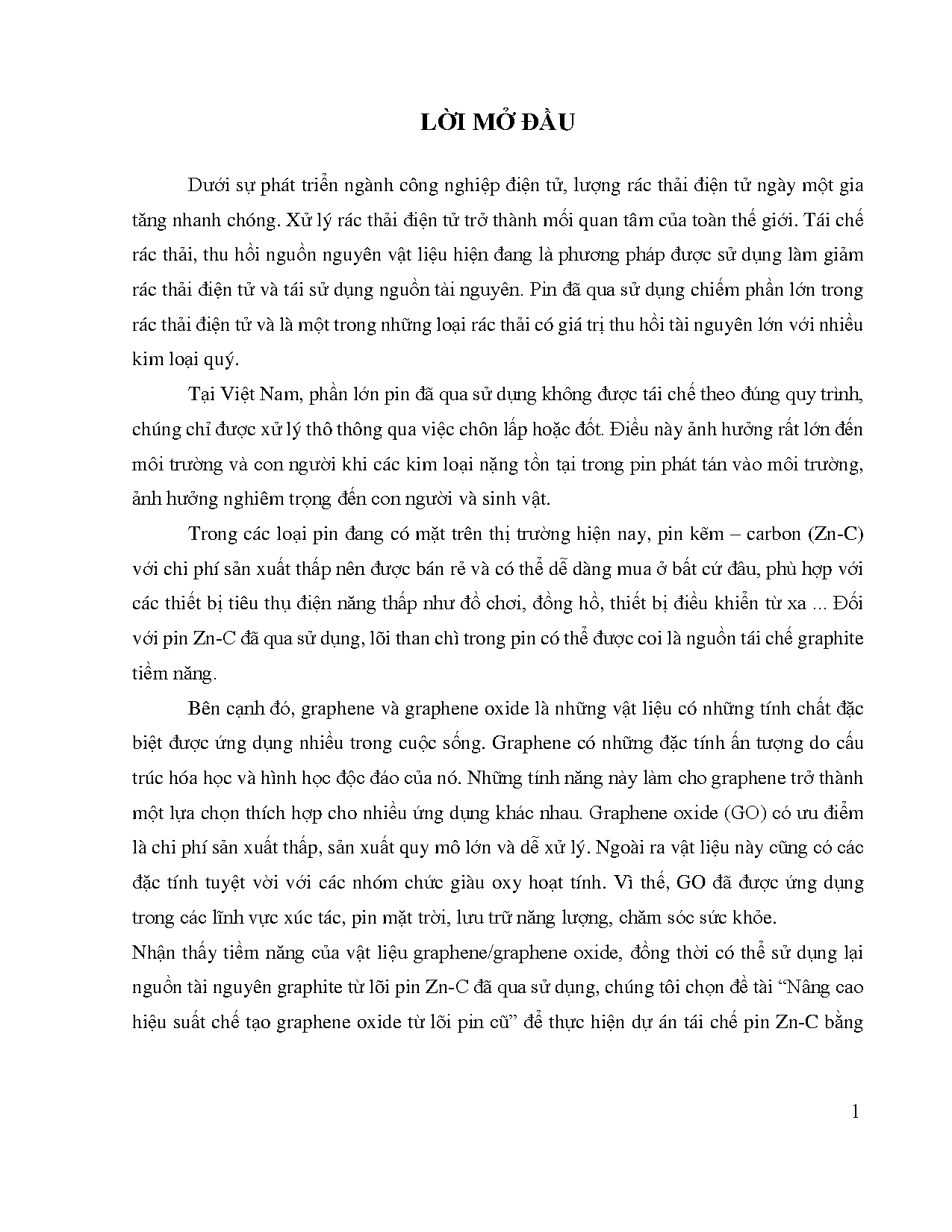 Đồ án tốt nghiệp - Nâng cao hiệu suất chế tạo graphene oxide từ lõi pin cũ - Trang 18