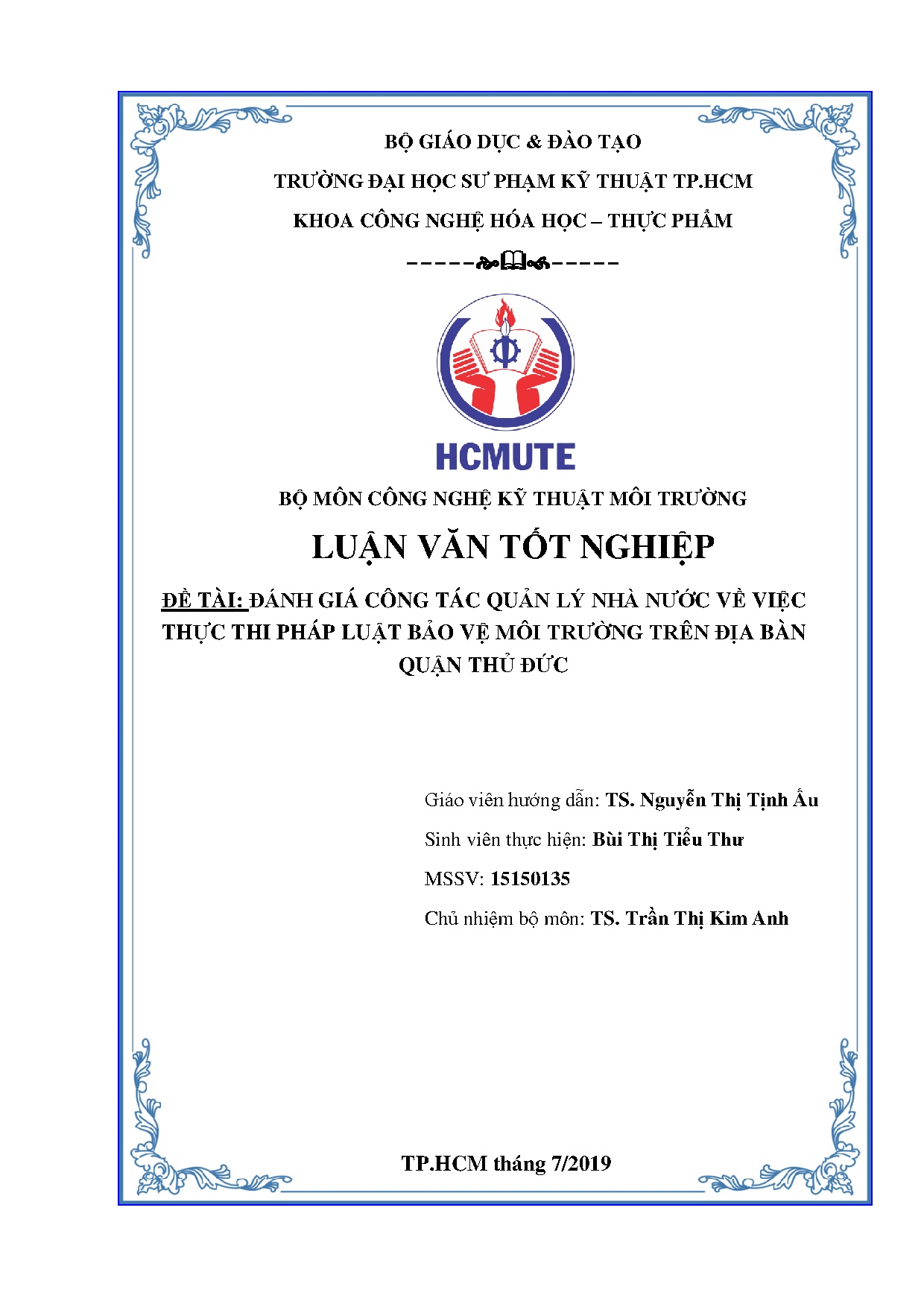 Đồ án tốt nghiệp - Đánh giá công tác quản lý nhà nước về việc thực thi pháp luật bảo vệ môi TTĐBQTĐ