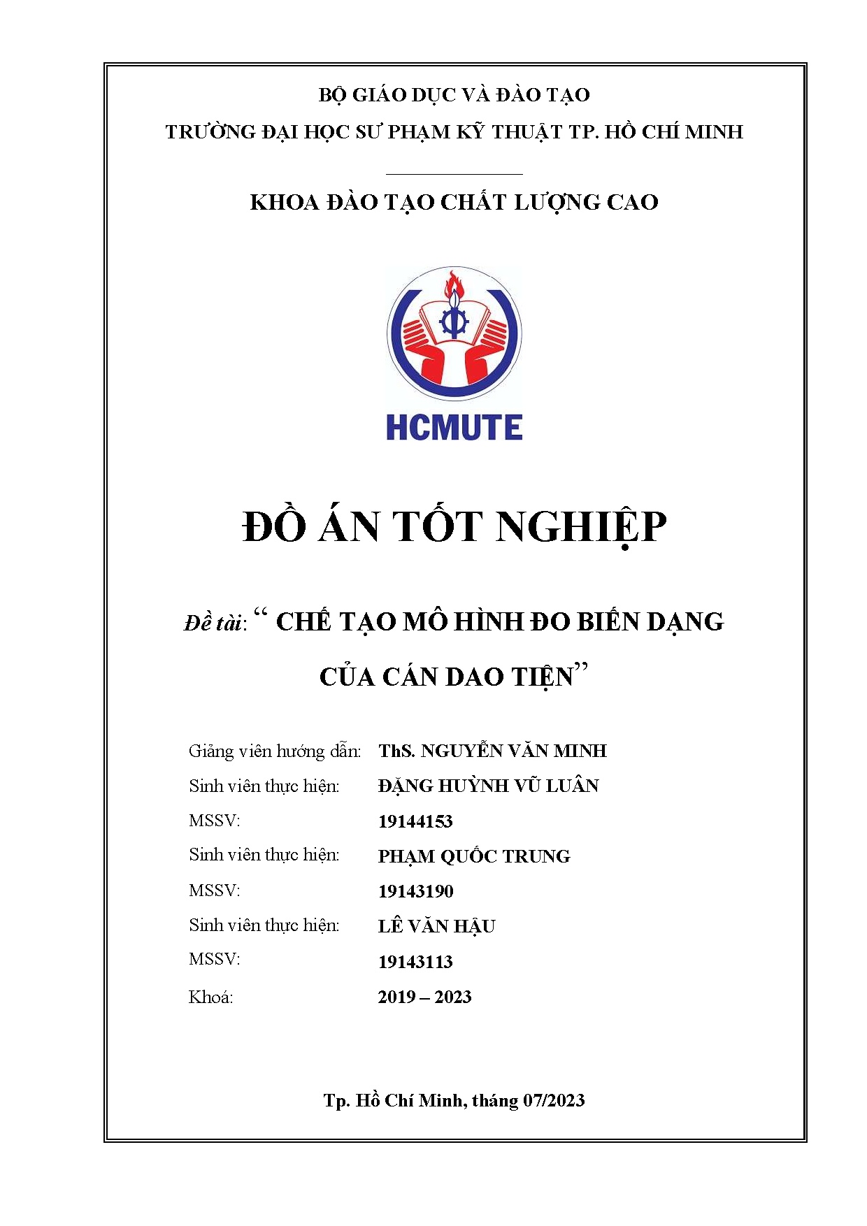 Đồ án tốt nghiệp - Chế tạo mô hình đo biến dạng của cán dao tiện