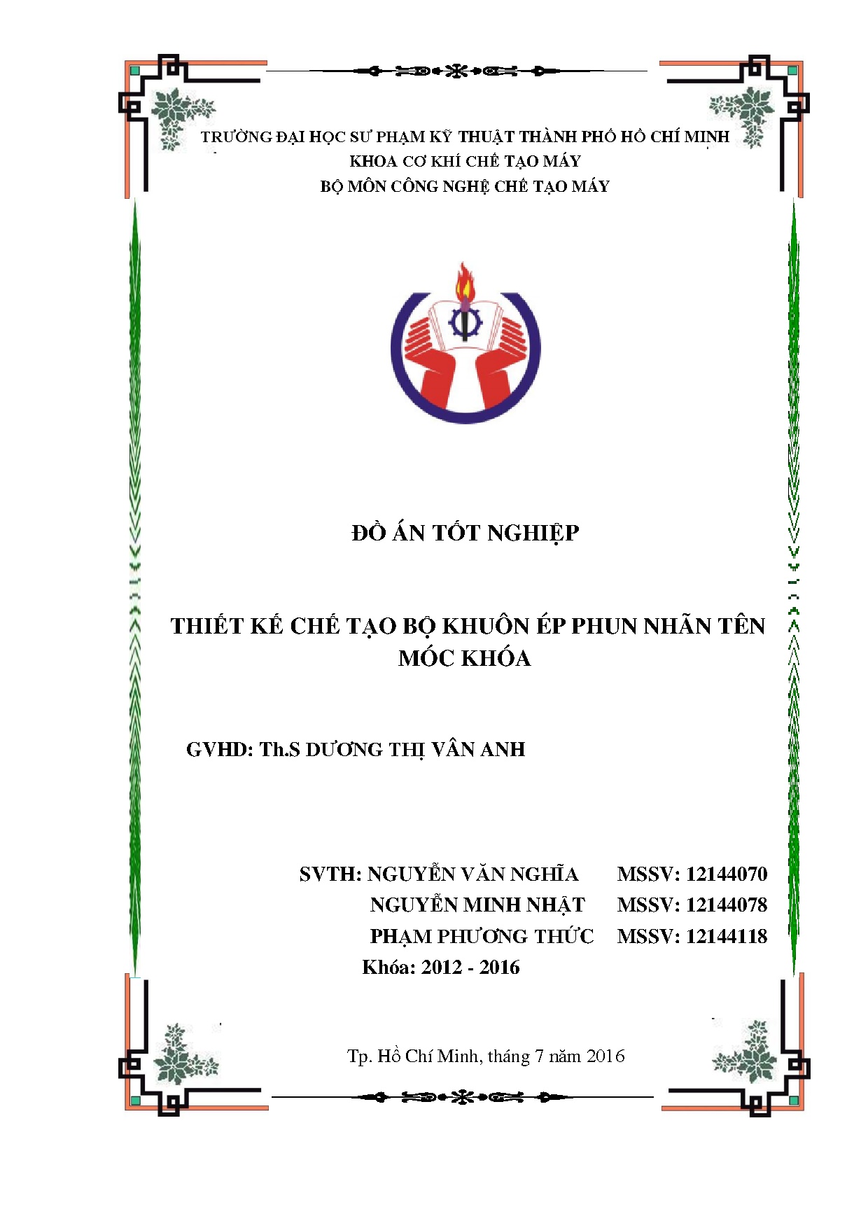 Đồ án tốt nghiệp - Thiết kế và chế tạo bộ khuôn ép phun nhãn tên móc khóa