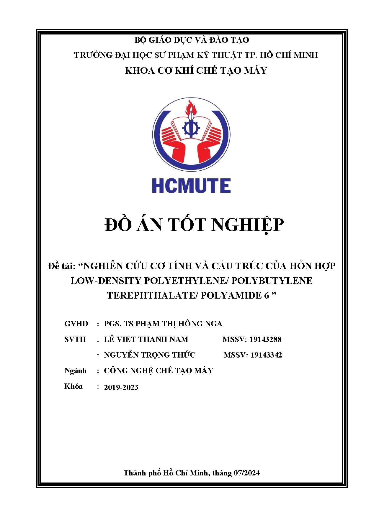 Đồ án tốt nghiệp - Nghiên cứu cơ tính và cấu trúc của hỗn hợp Low-Density PT 6