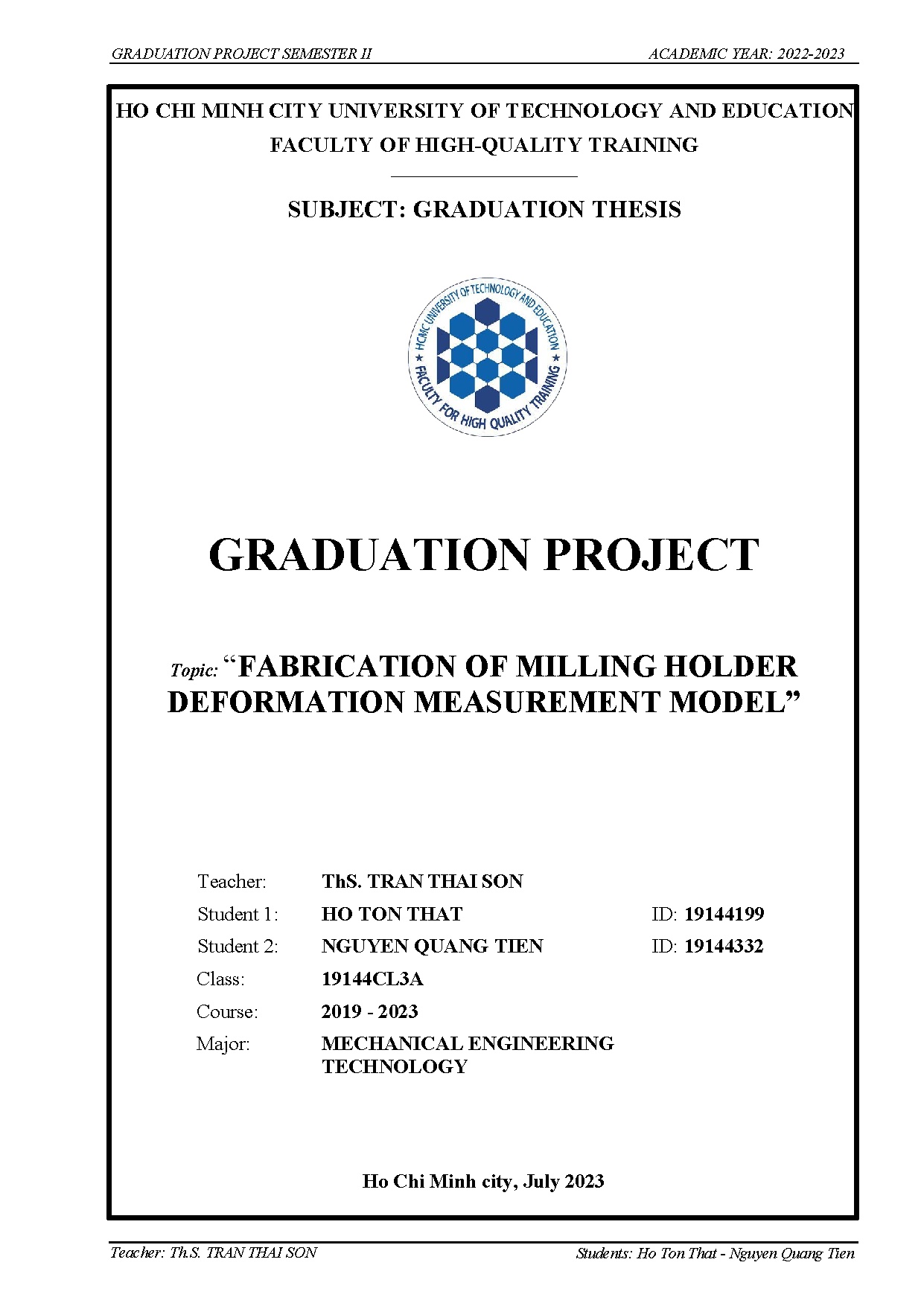 Đồ án tốt nghiệp - Fabrication of mililing holder deformation measurement model