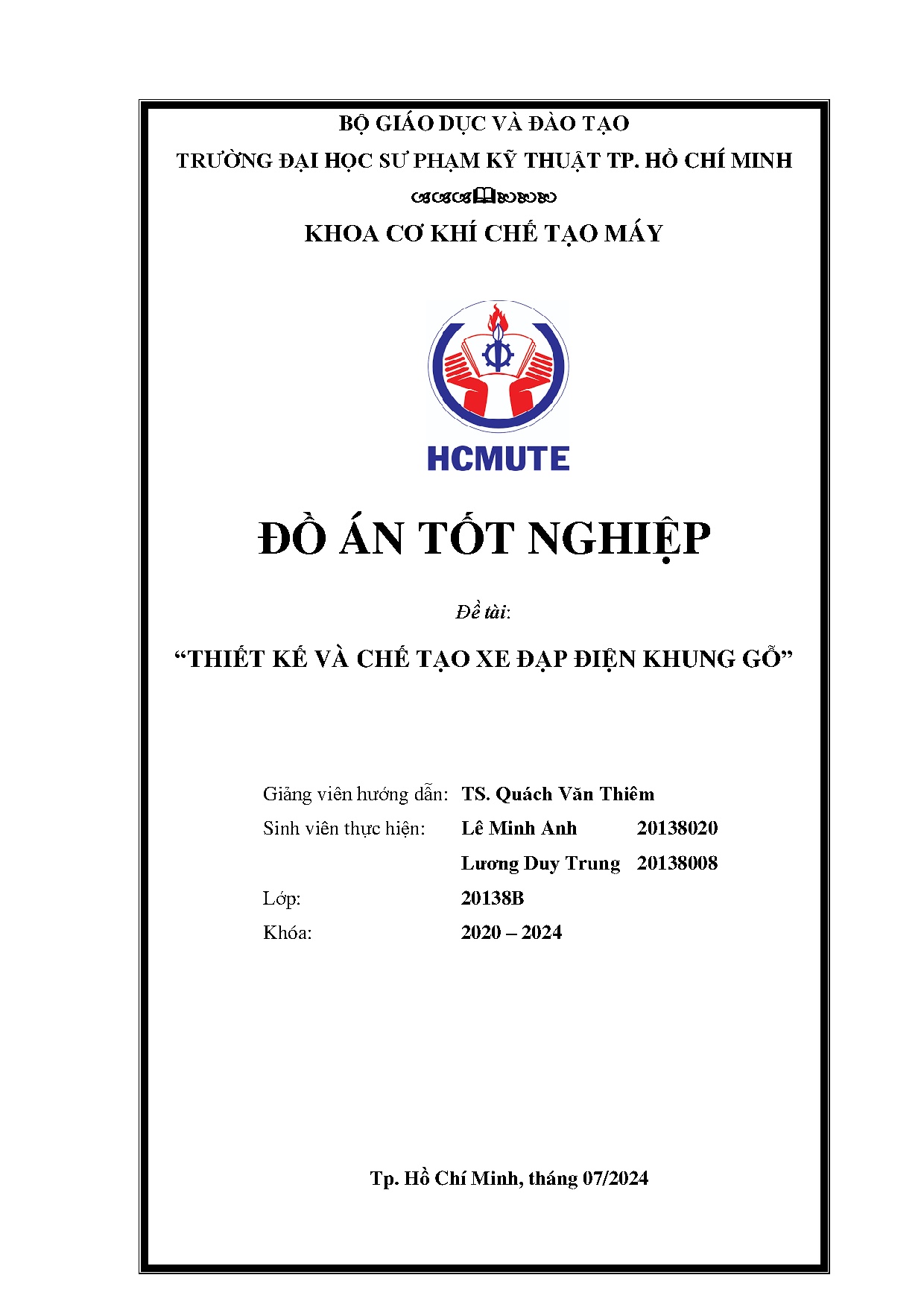 Đồ án tốt nghiệp - Thiết kế và chế tạo xe đạp điện khung gỗ