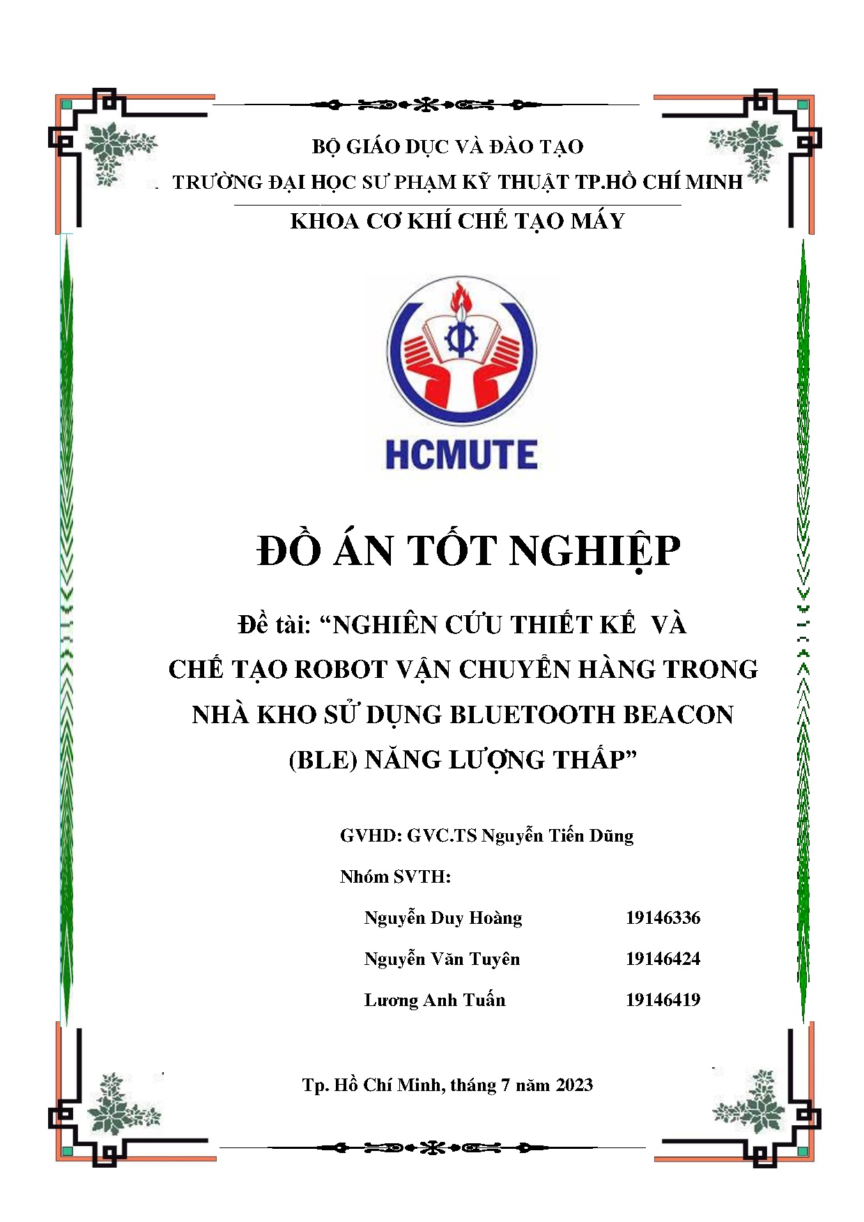 Đồ án tốt nghiệp - Nghiên cứu thiết kế và chế tạo Robot vận chuyển hàng trong nhà kho sử DBB ( NLT