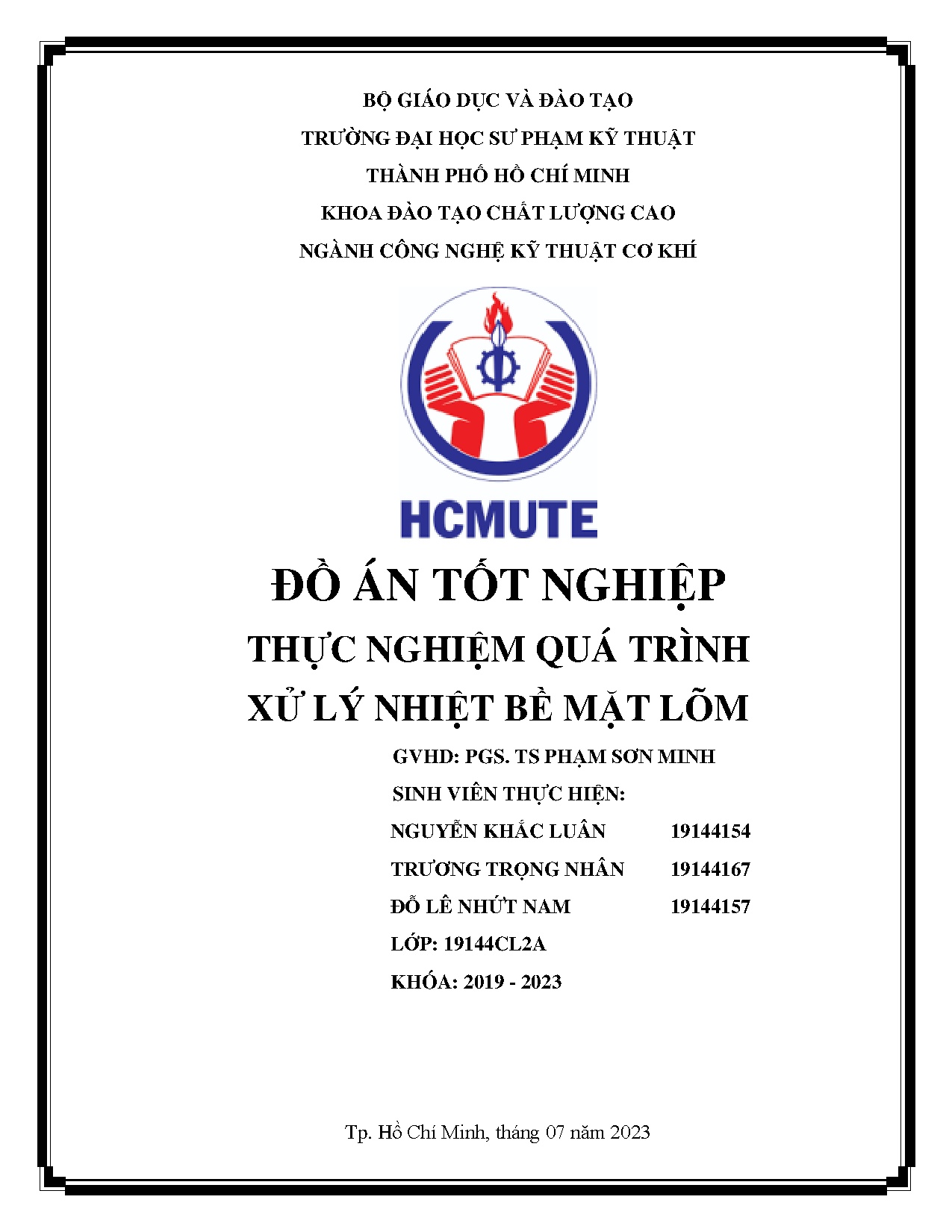 Đồ án tốt nghiệp - Thực nghiệm quá trình xử lý nhiệt bề mặt lõm