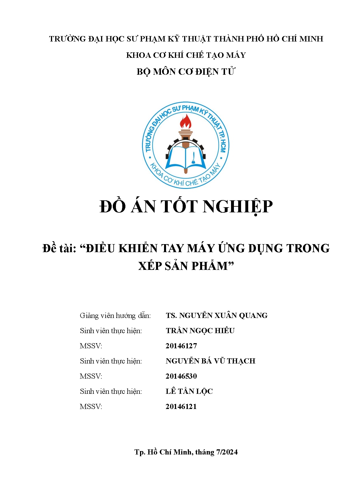 Đồ án tốt nghiệp - Điều khiển tay máy ứng dụng trong xếp sản phẩm
