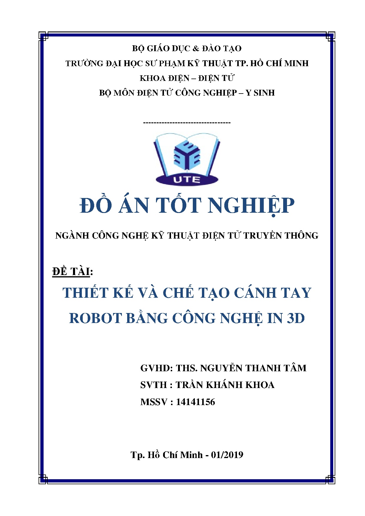 Đồ án tốt nghiệp - Thiết kế và chế tạo cánh tay robot bằng công nghệ in 3D