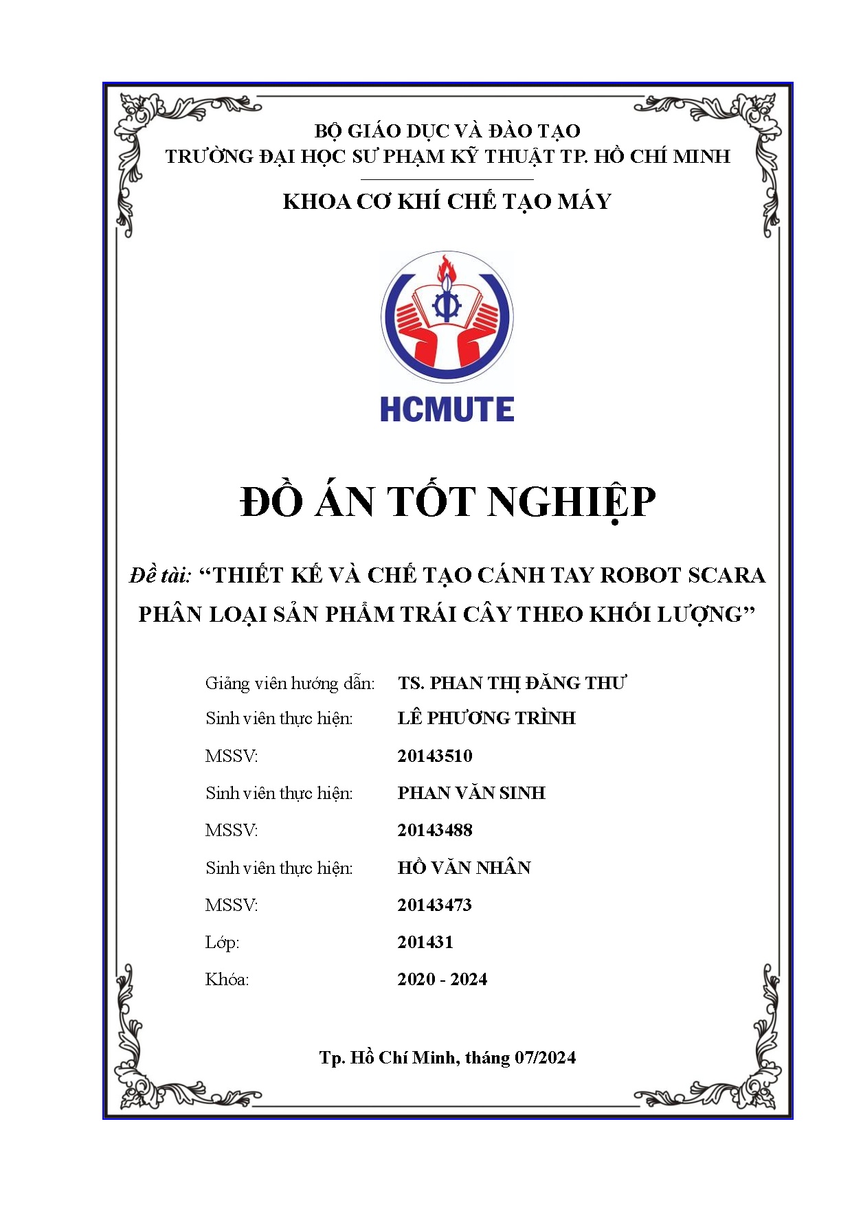 Đồ án tốt nghiệp - Thiết kế và chế tạo cánh tay robot scara phân loại sản phẩm trái cây theo khối L