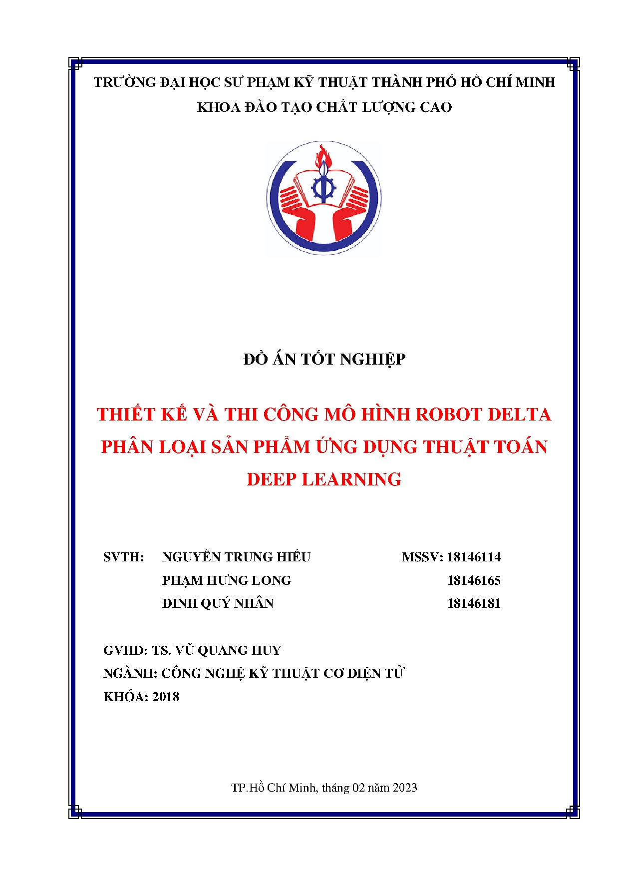 Đồ án tốt nghiệp - Thiết kế và thi công mô hình Robot Delta phân loại sản phẩm ứng dụng thuật TDL