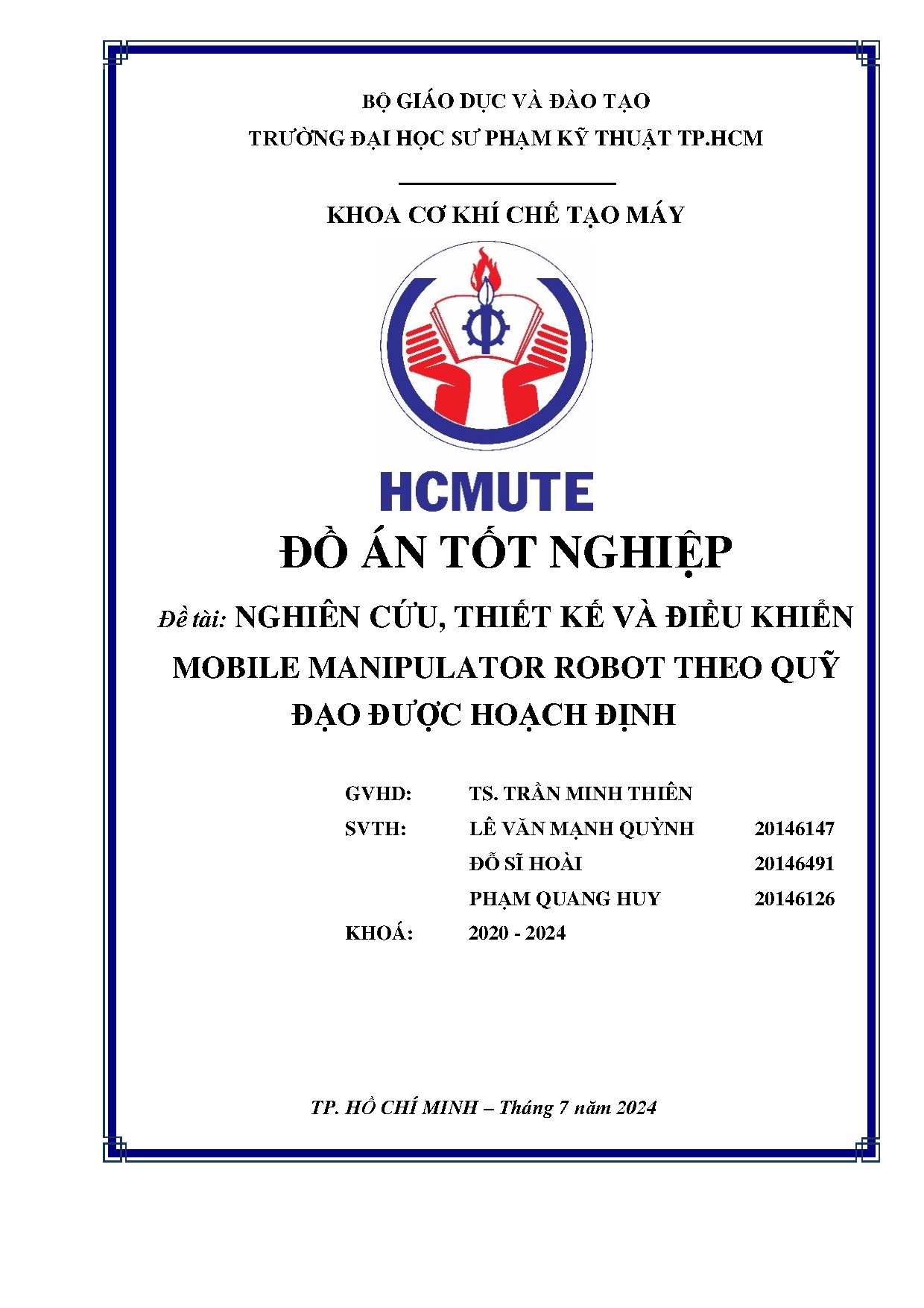 Đồ án tốt nghiệp - Nghiên cứu, thiết kế và điều khiển mobile manipulator robot theo quỹ đạo được HĐ