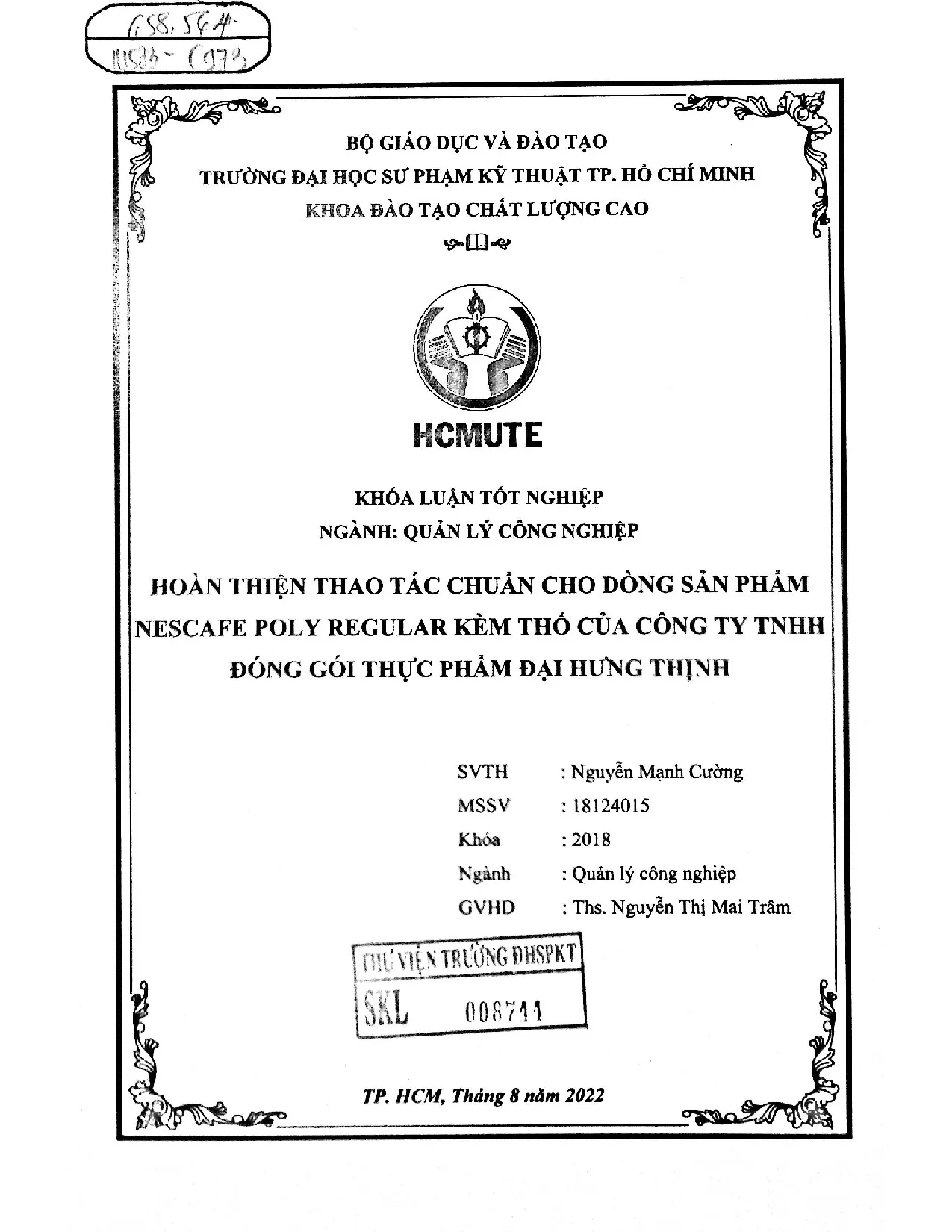 Đồ án tốt nghiệp - Hoàn thiện thao tác chuẩn cho dòng sản phẩm Nescafe Poly Regular kèm TCCTTĐGTPĐHT