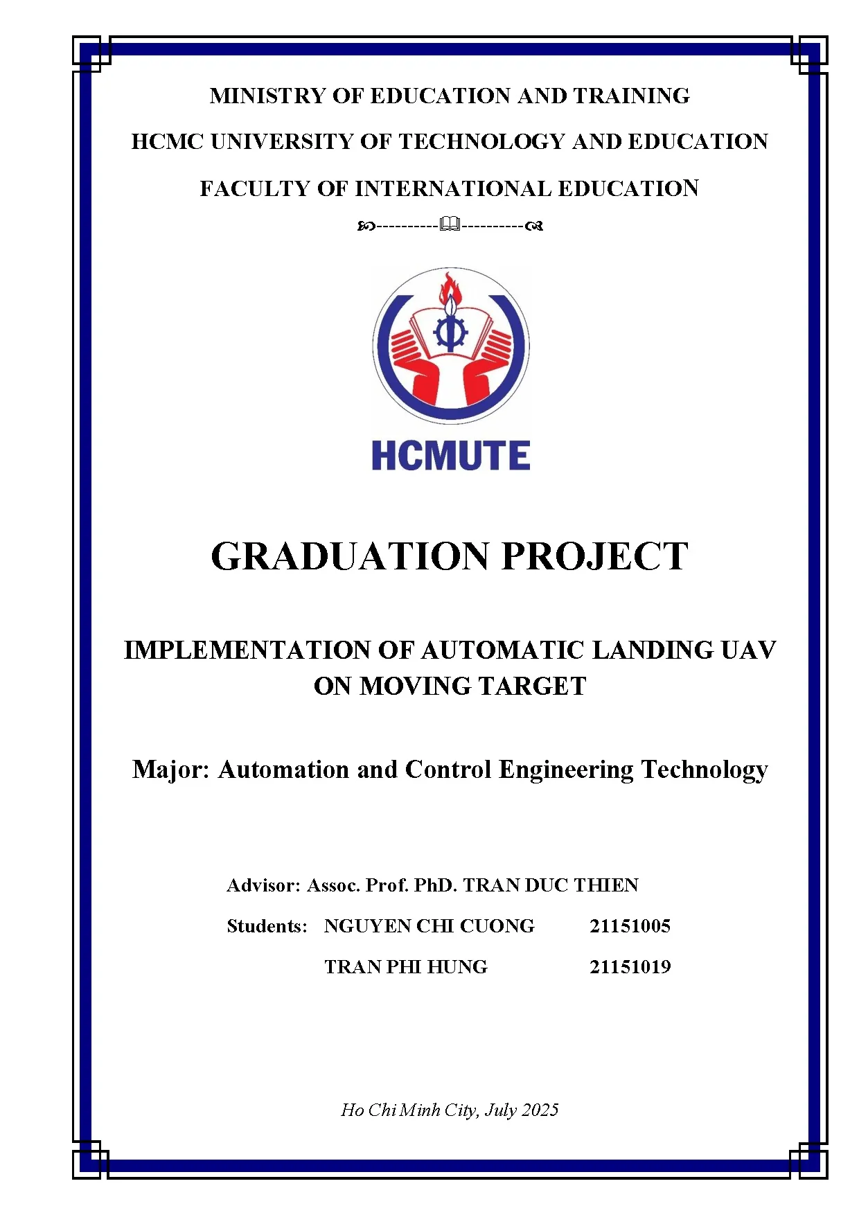 Đồ án tốt nghiệp - Implementation of automatic landing UAV on moving target