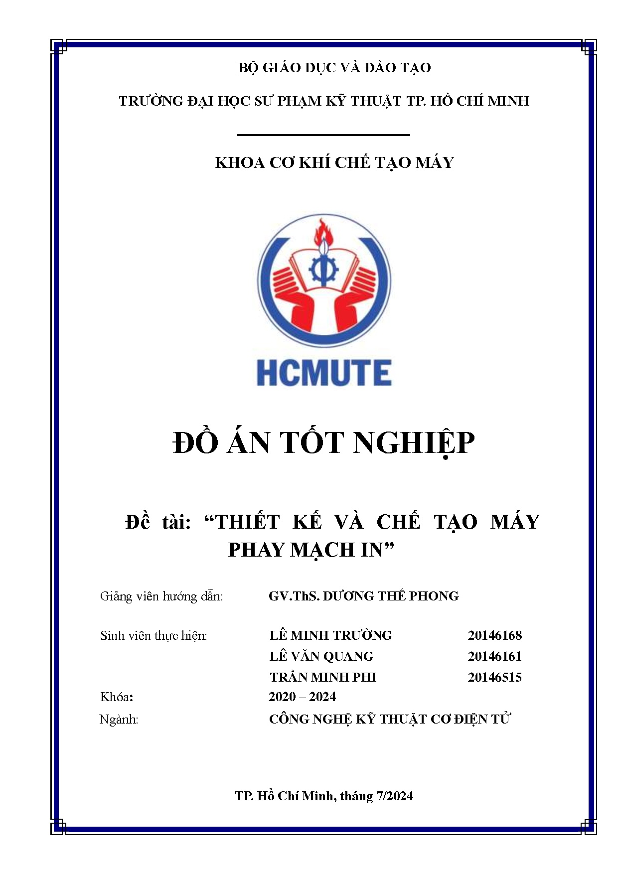 Đồ án tốt nghiệp - Thiết kế và chế tạo máy phay mạch in