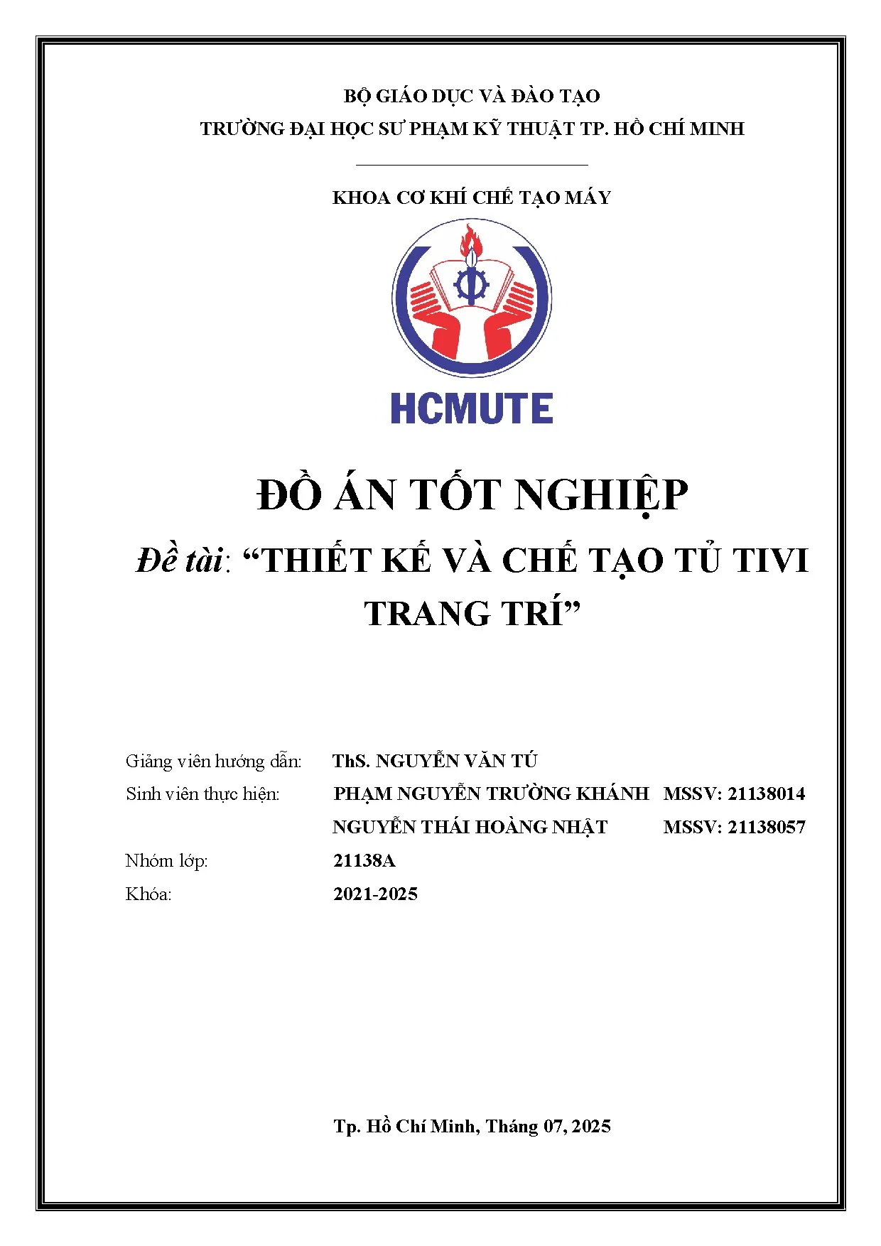 Đồ án tốt nghiệp - Thiết kế và chế tạo tủ tivi trang trí