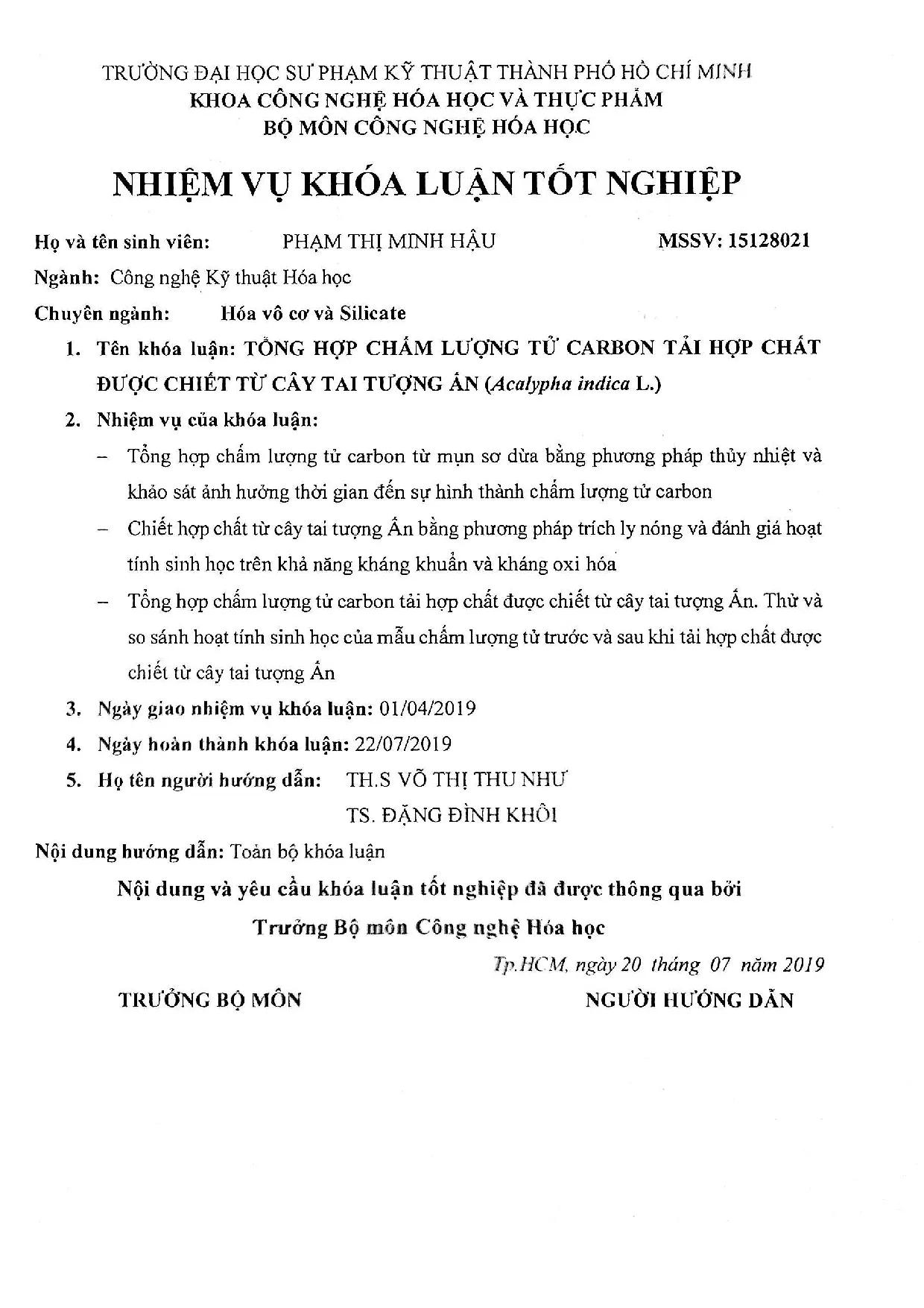 Đồ án tốt nghiệp - Tổng hợp chấm lượng tử carbon tải hợp chất được chiết từ cây tai tượng ấn ( IL - Trang 2