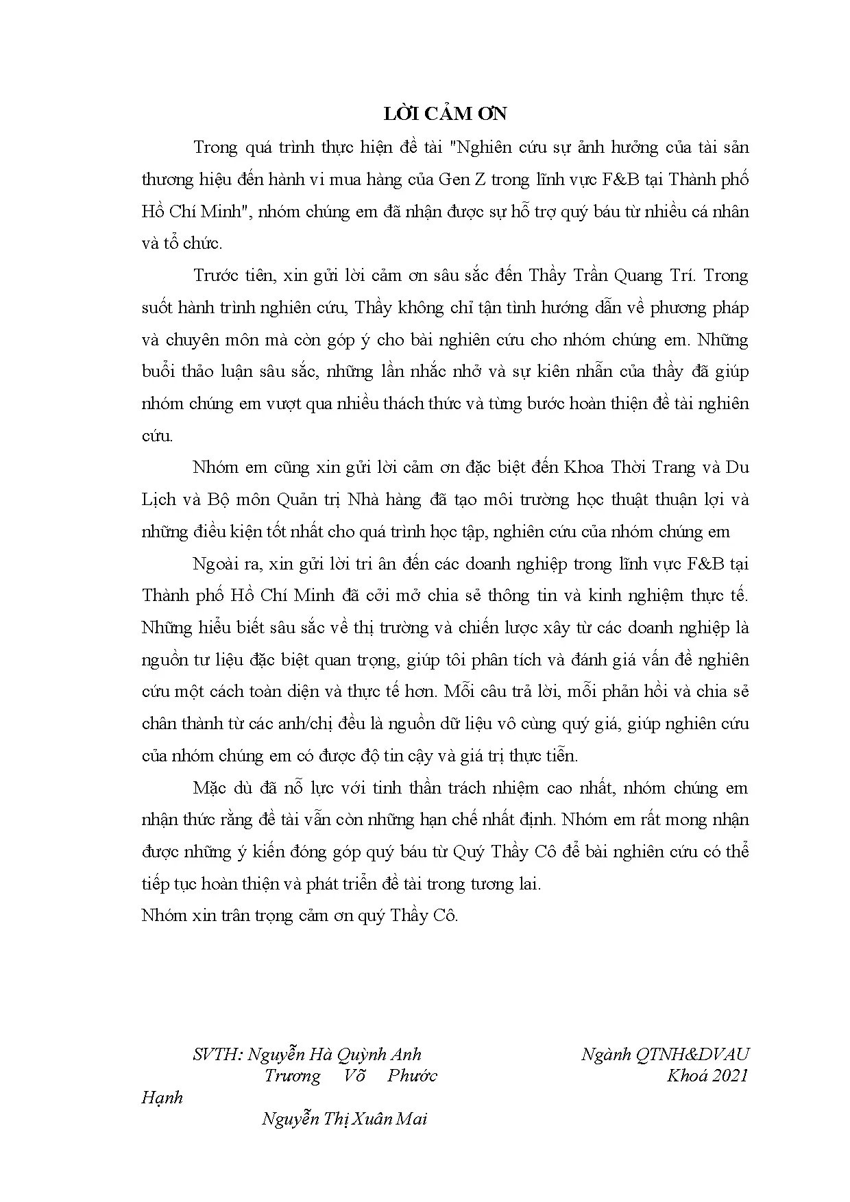 Đồ án tốt nghiệp - Nghiên cứu sự ảnh hưởng của tài sản thương hiệu đến hành vi mua hàng CGTLVFTTPHCM - Trang 4
