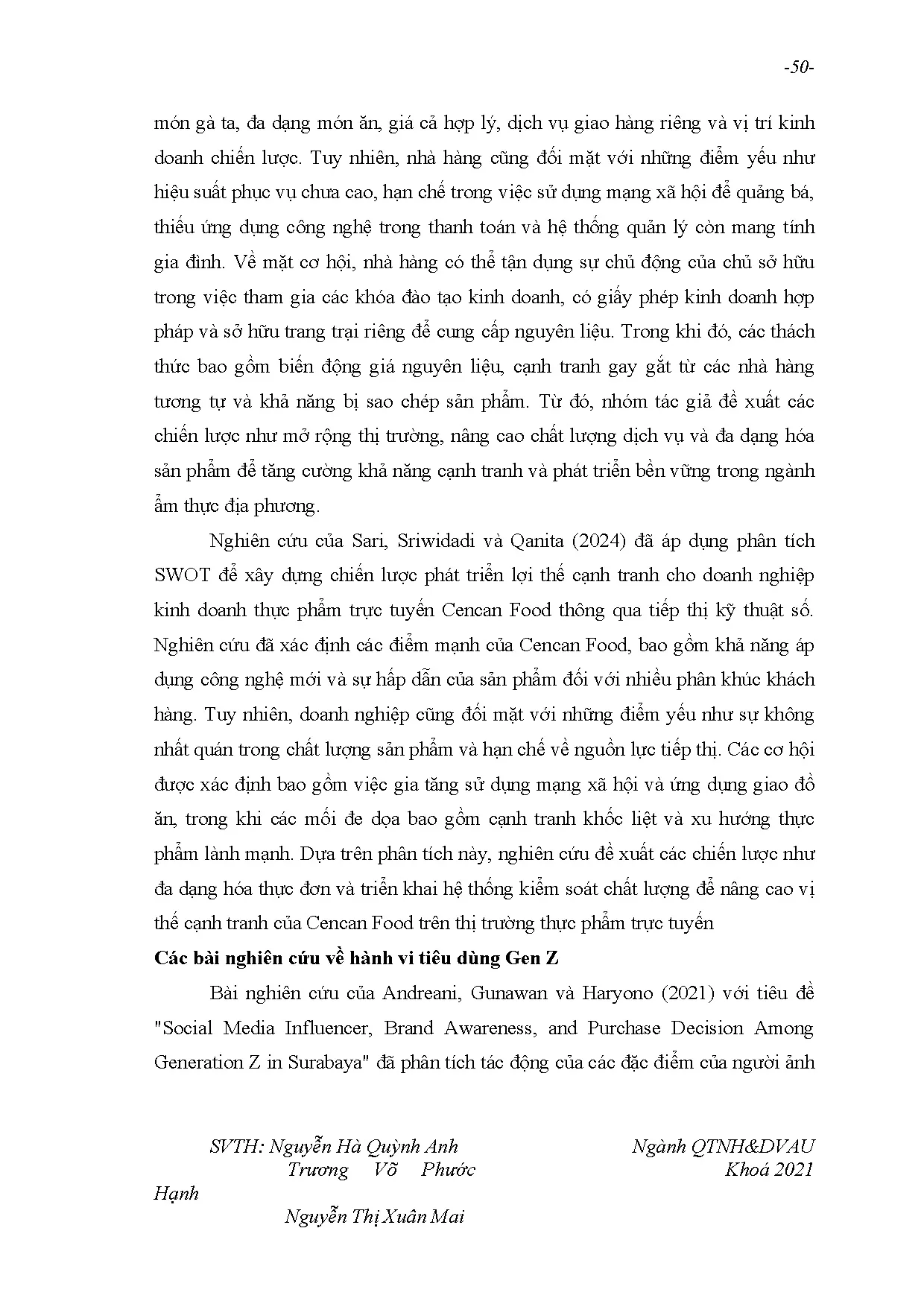 Đồ án tốt nghiệp - Nghiên cứu sự ảnh hưởng của tài sản thương hiệu đến hành vi mua hàng CGTLVFTTPHCM - Trang 60