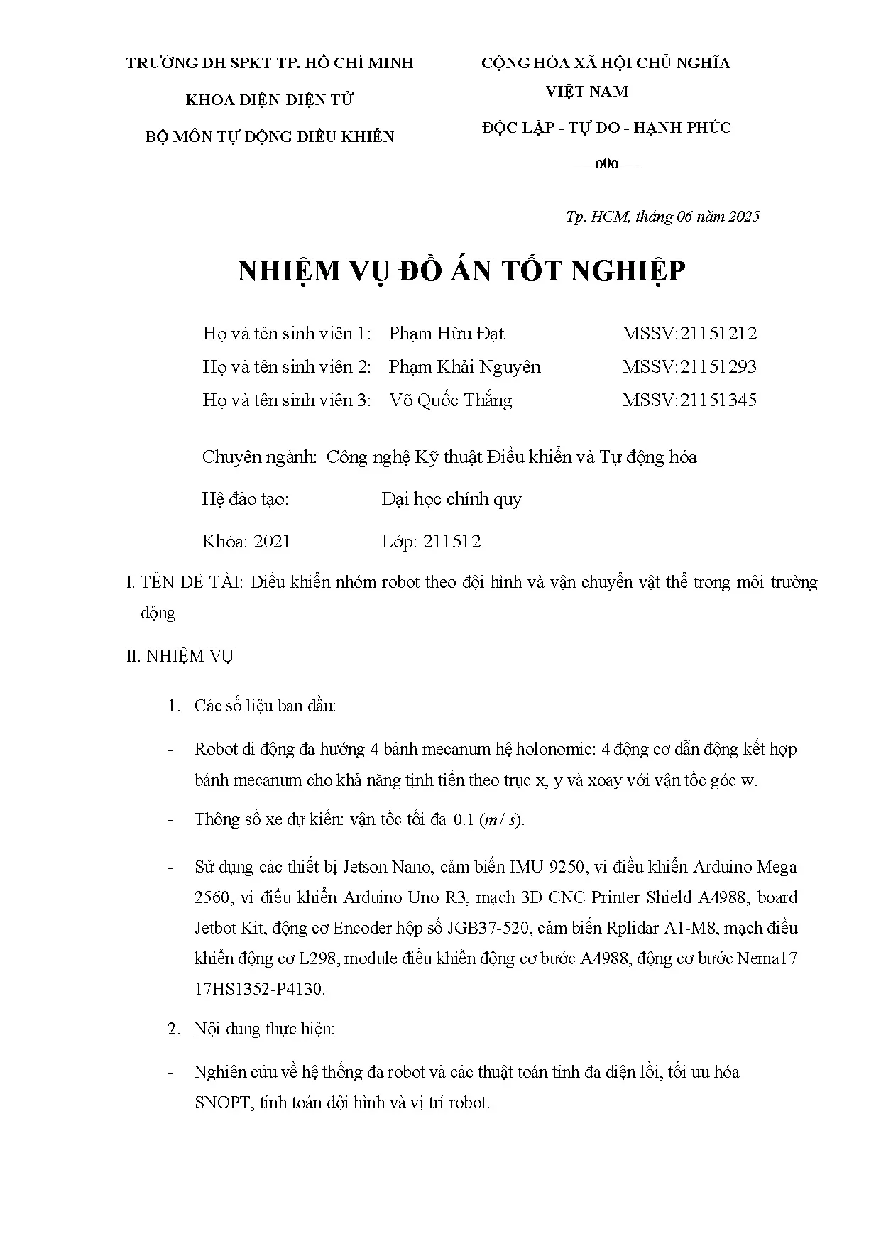 Đồ án tốt nghiệp - Điều khiển nhóm Robot theo đội hình và vận chuyển vật thể trong môi trường động - Trang 2