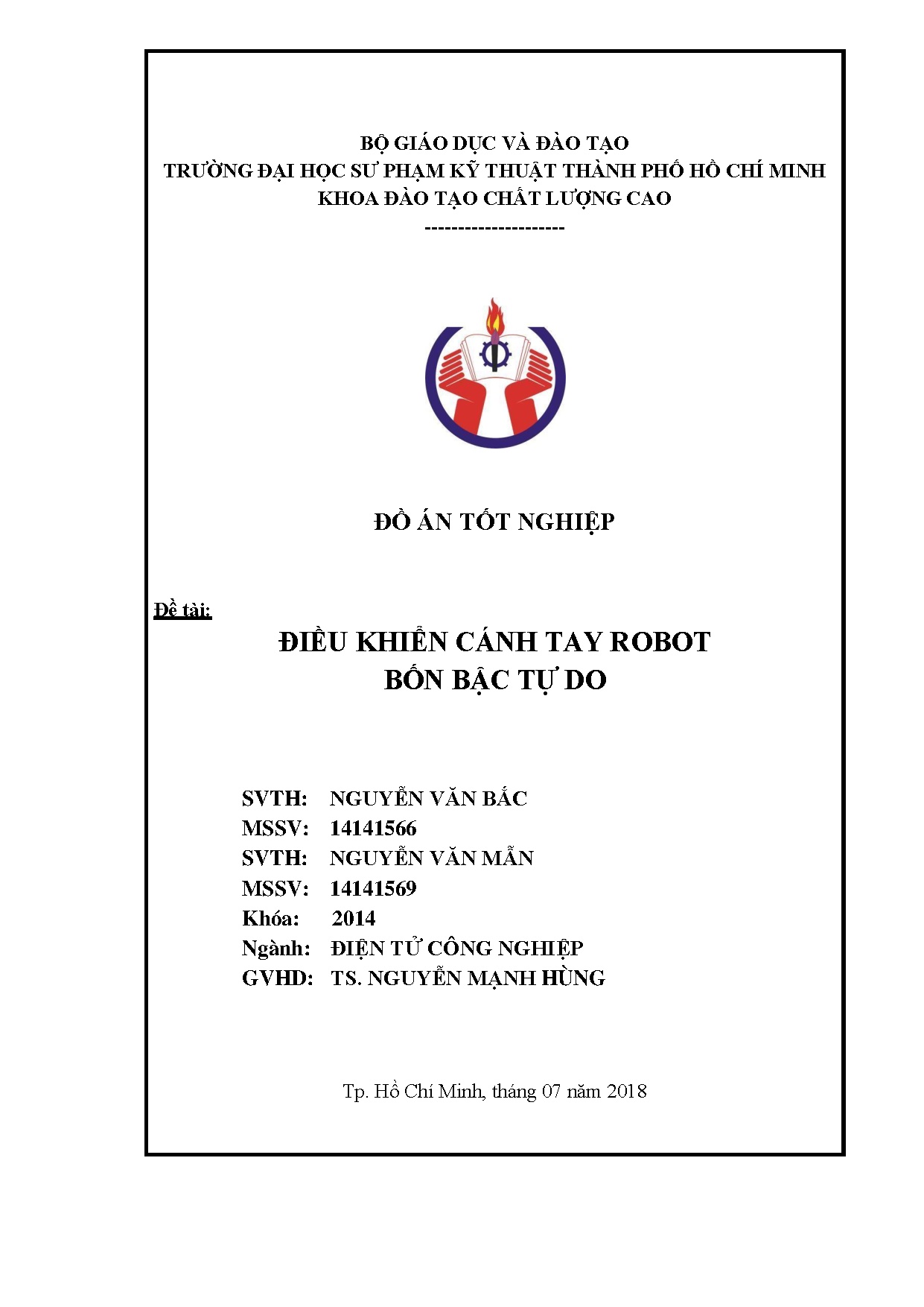 Đồ án tốt nghiệp - Điều khiển cánh tay Robot bốn bậc tự do