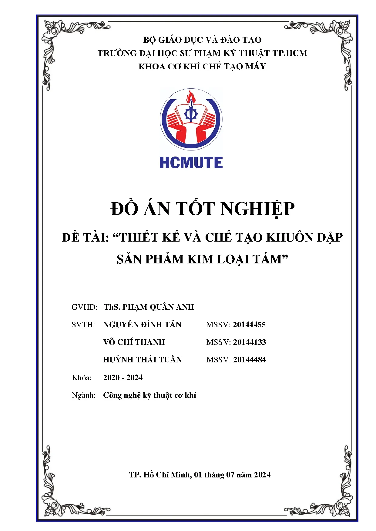 Đồ án tốt nghiệp - Thiết kế và chế tạo khuôn dập sản phẩm kim loại tấm