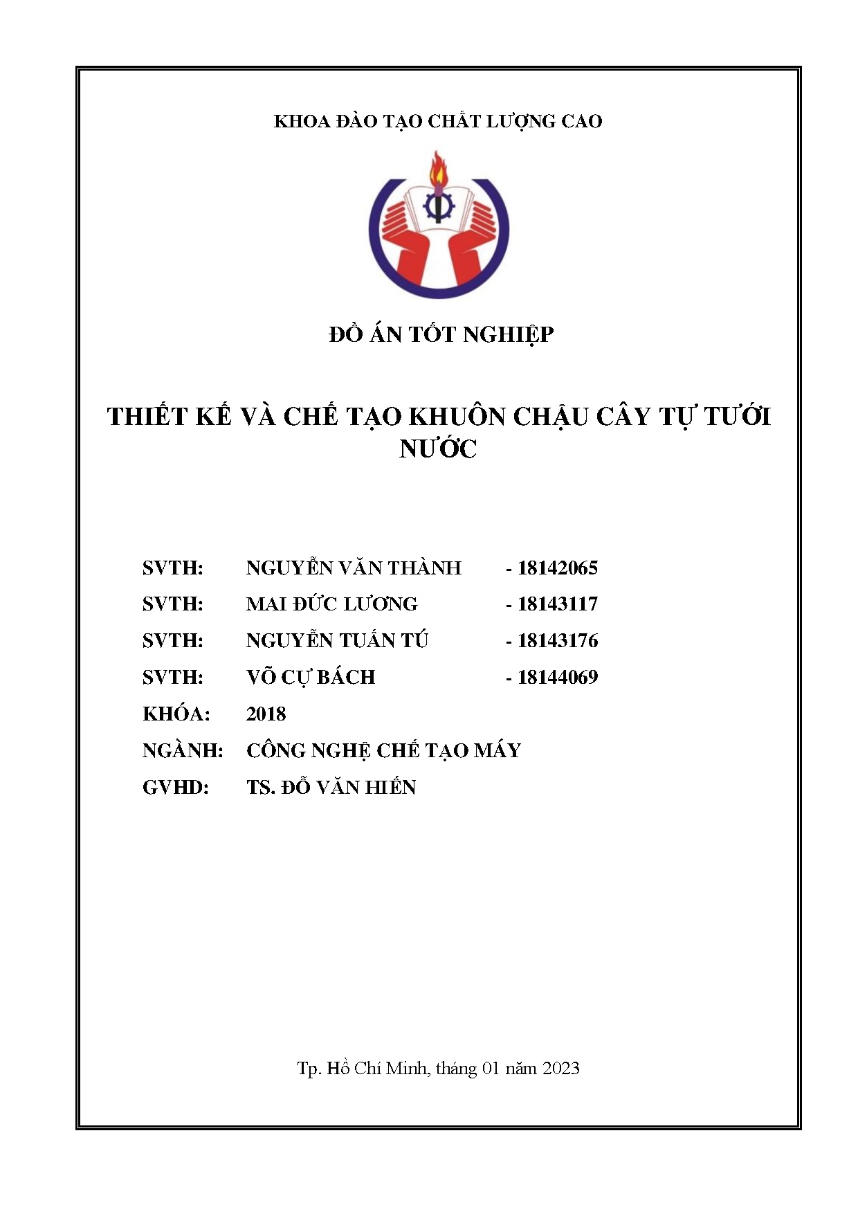 Đồ án tốt nghiệp - Thiết kế và chế tạo khuôn chậu cây tự tưới nước