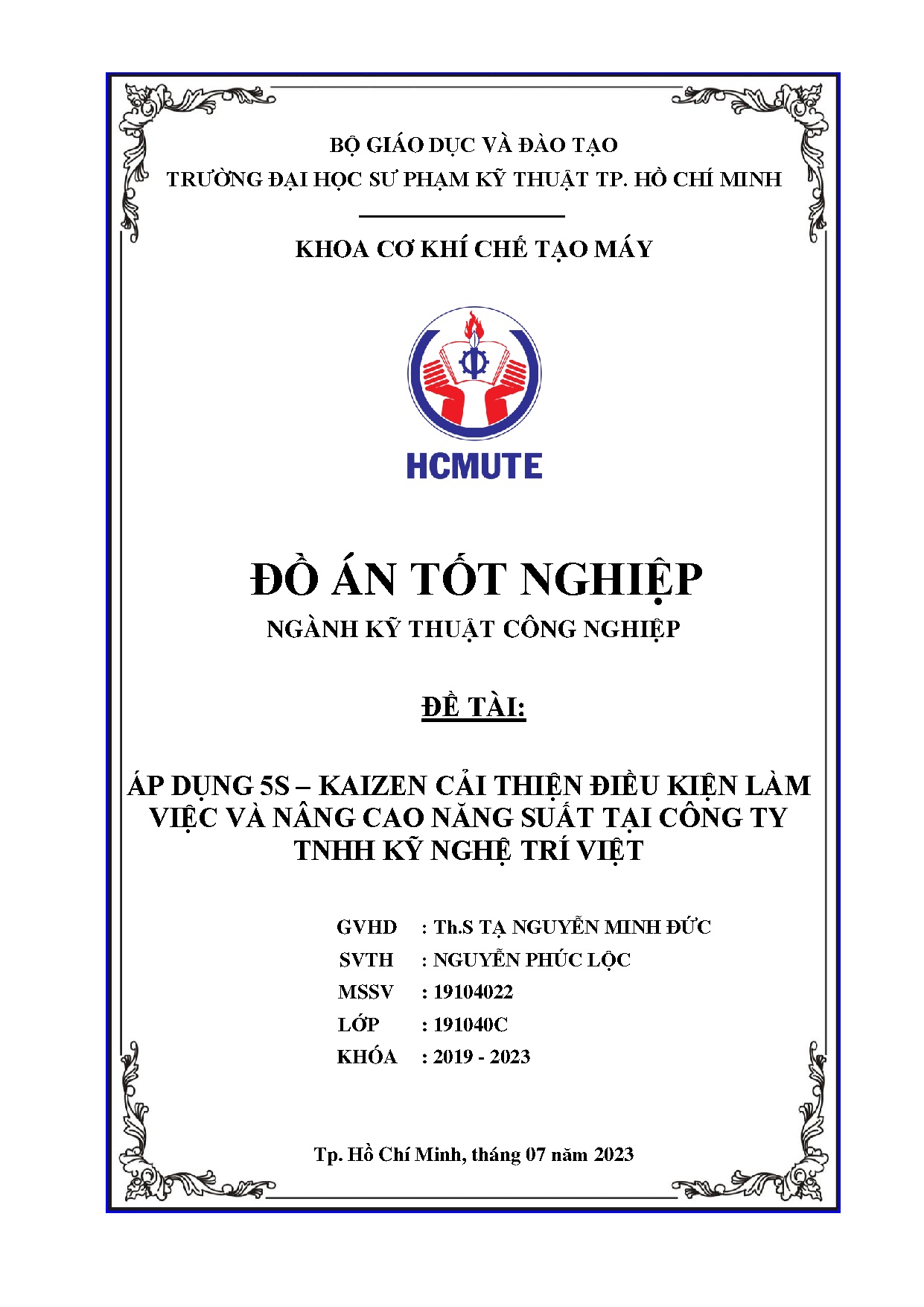 Đồ án tốt nghiệp - Áp dụng 5S-Kaizen cải thiện điều kiện làm việc và nâng cao năng suất tại CTTKNTV
