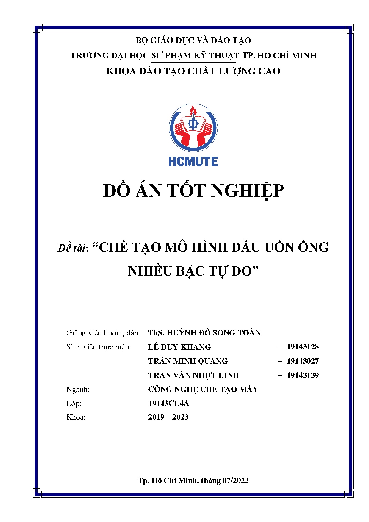 Đồ án tốt nghiệp - Chế tạo mô hình đầu uốn ống nhiều bậc tự do