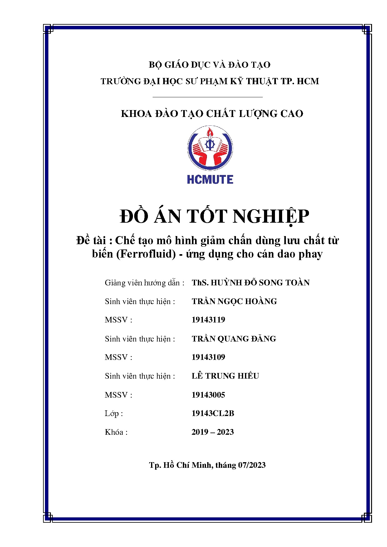 Đồ án tốt nghiệp - Chế tạo mô hình giảm chấn dùng lưu chất từ biến (Ferrofluid) - Ứng dụng cho CDP