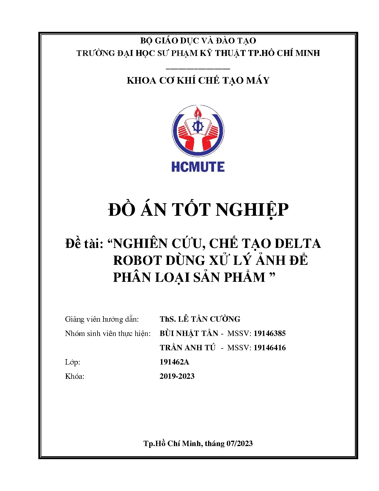 Đồ án tốt nghiệp - Nghiên cứu, chế tạo Delta robot dùng xử lý ảnh để phân loại sản phẩm