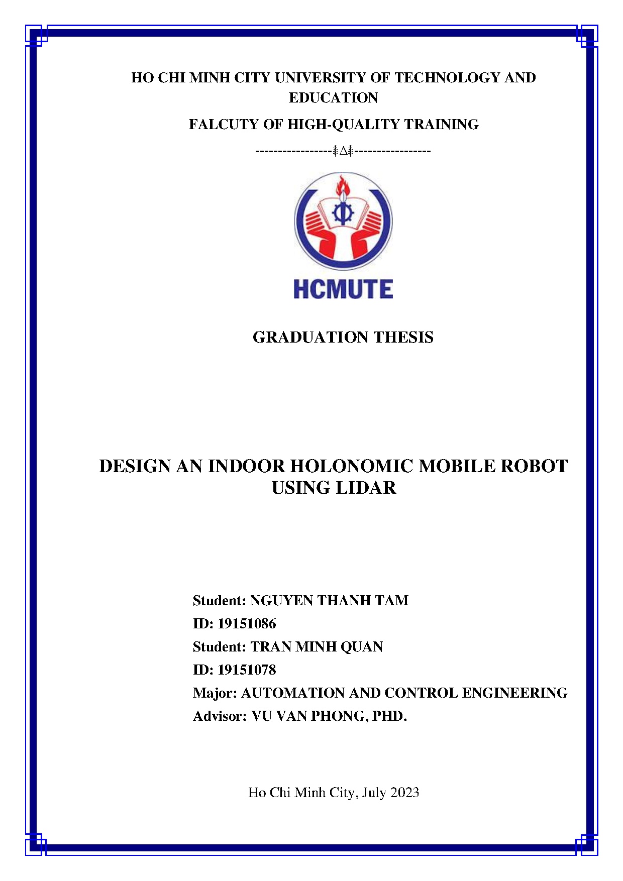 Đồ án tốt nghiệp - Design an indoor holonomic mobile robot using lidar