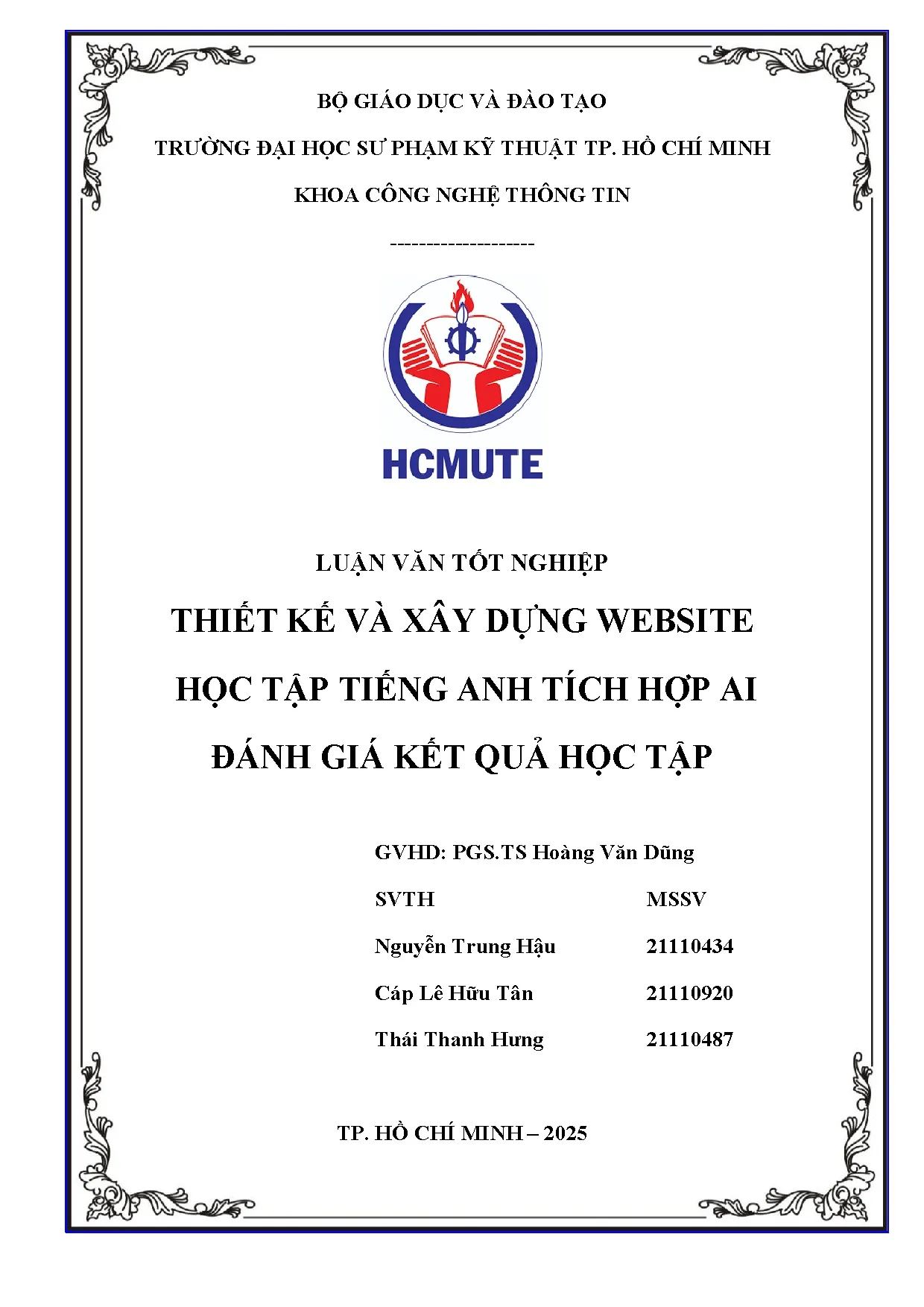 Đồ án tốt nghiệp - Thiết kế và xây dựng Website học tập tiếng anh tích hợp AI đánh giá kết quả học T