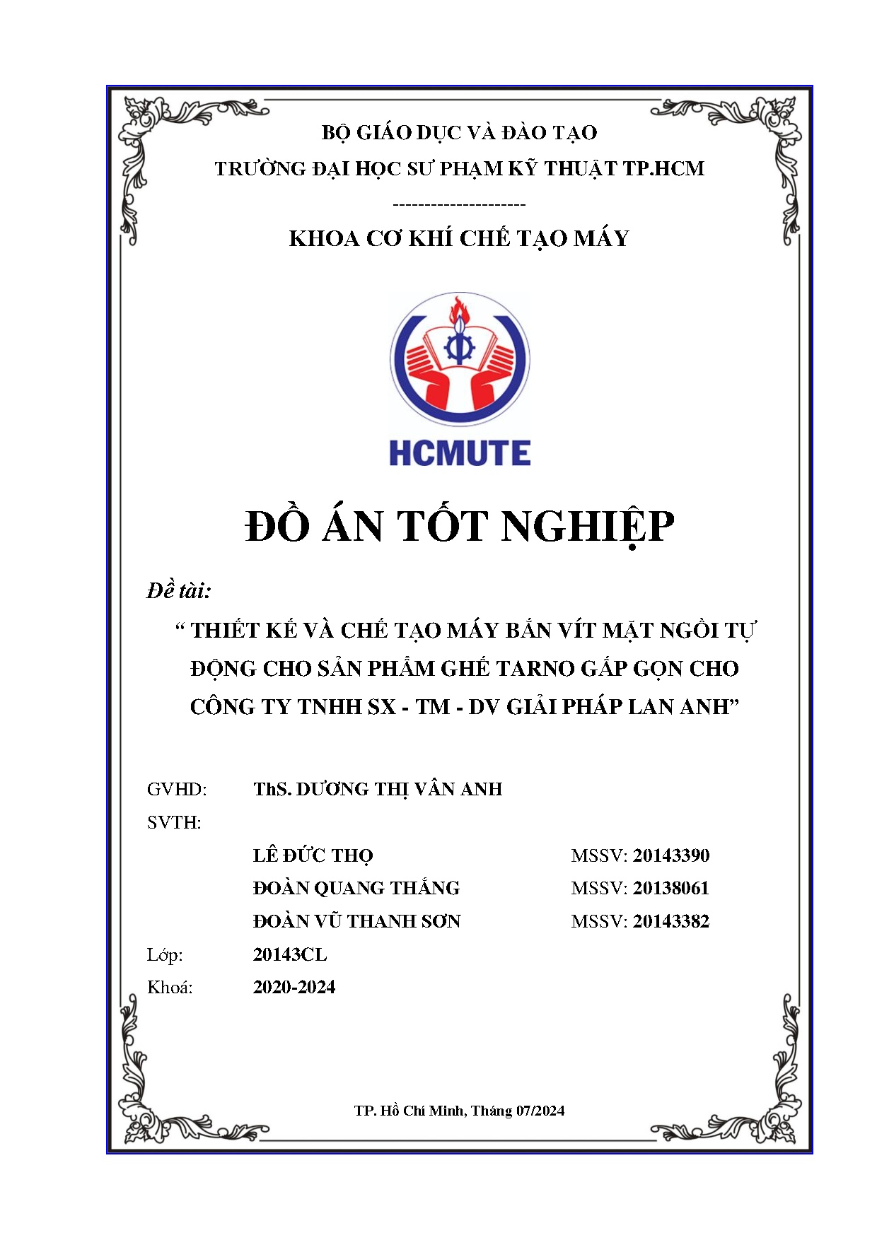 Đồ án tốt nghiệp - Thiết kế và chế tạo máy bắn vít mặt ngồi tự động cho sản phẩm ghế TGGCCTTSGPLA