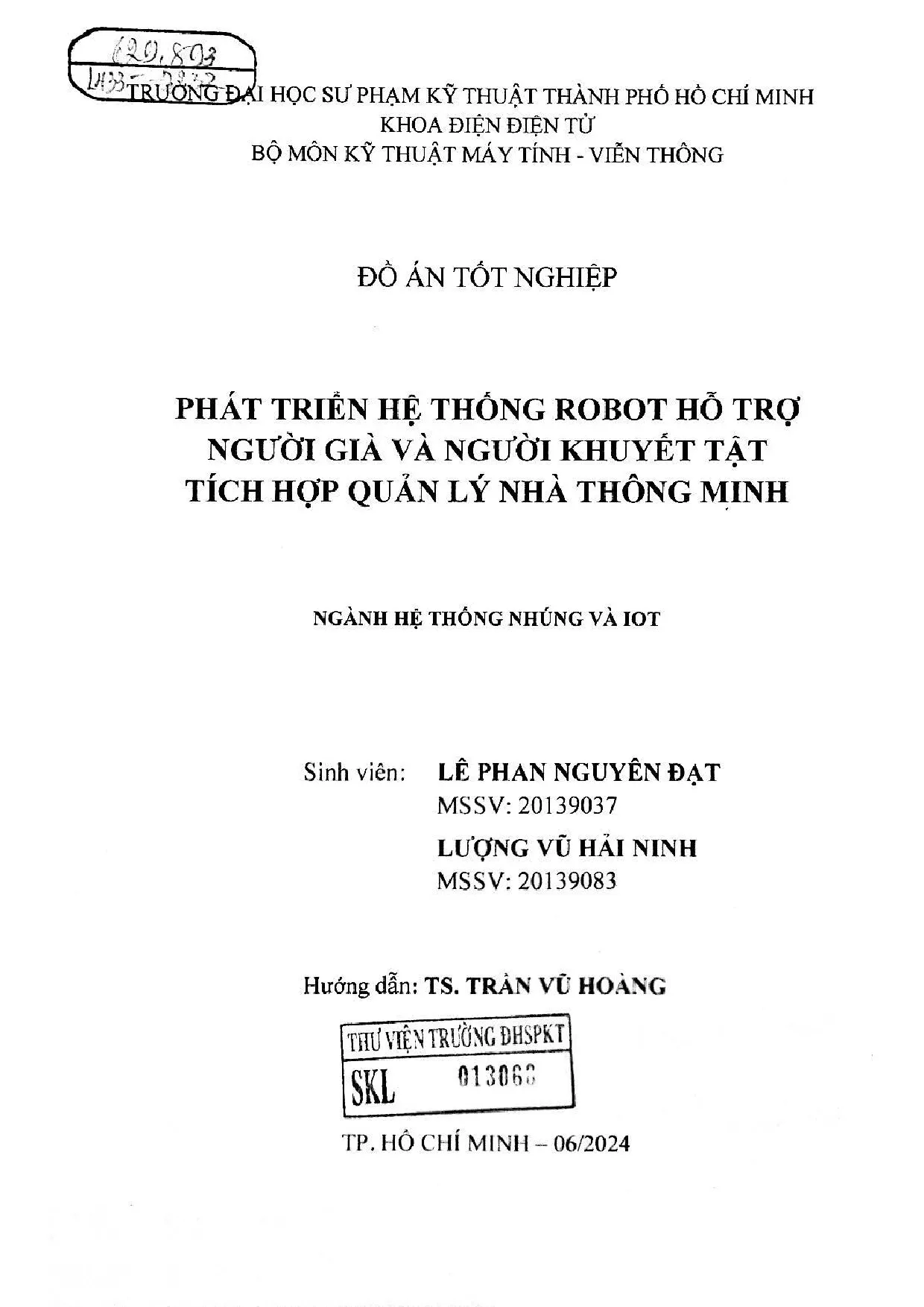 Đồ án tốt nghiệp - Phát triển hệ thống ROBOT hỗ trợ người già và người khuyết tật tích hợp quản LNTM