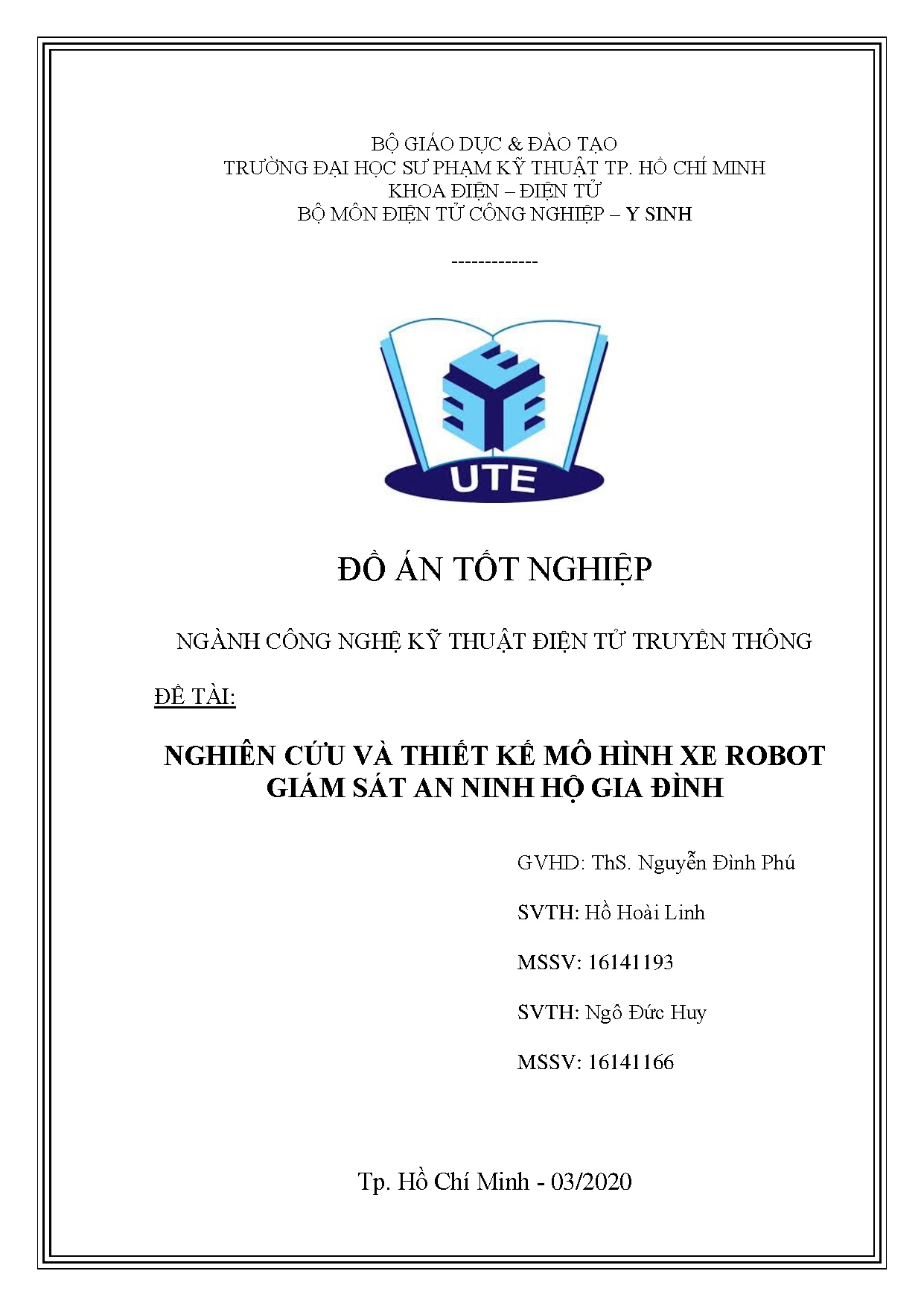 Đồ án tốt nghiệp - Nghiên cứu và thiết kế mô hình xe Robot giám sát an ninh hộ gia đình