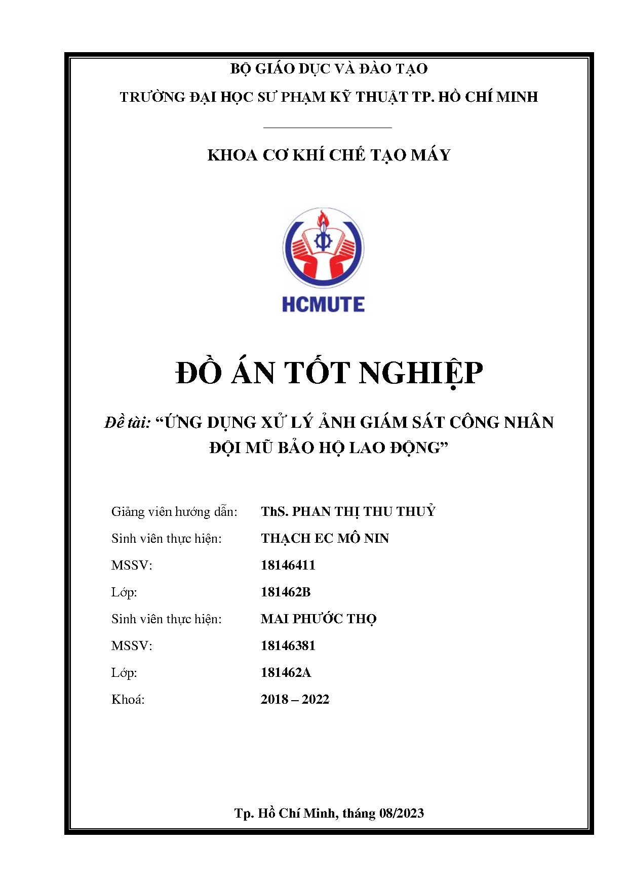 Đồ án tốt nghiệp - Ứng dụng xử lý ảnh giám sát công nhân đội mũ bảo hộ lao động