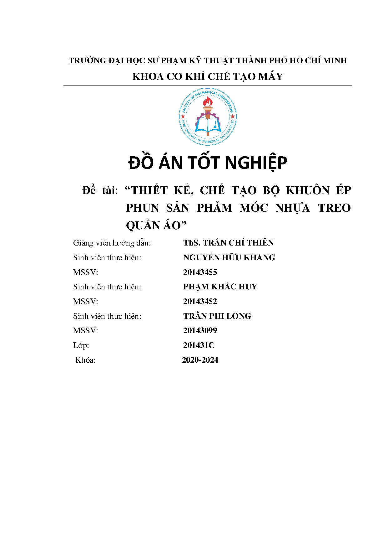 Đồ án tốt nghiệp - Thiết kế, chế tạo bộ khuôn ép phun sản phẩm móc nhựa treo quần áo