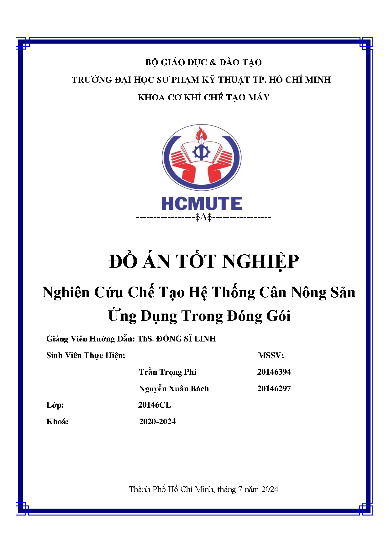 Đồ án tốt nghiệp - Nghiên cứu chế tạo hệ thống cân nông sản ứng dụng trong đóng gói