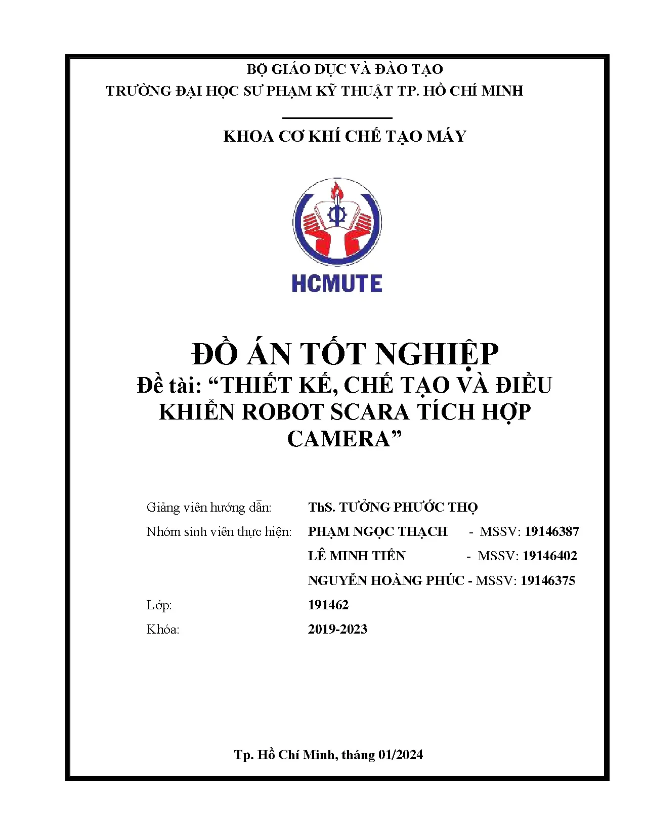 Đồ án tốt nghiệp - Thiết kế, chế tạo và điều khiển robot Scara tích hợp camera