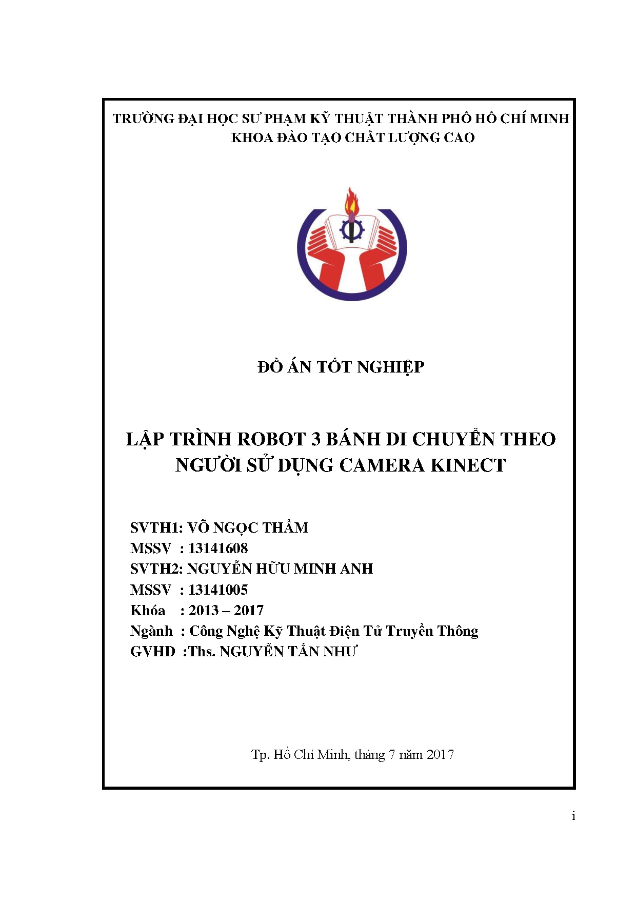 Đồ án tốt nghiệp - Lập trình Robot 3 bánh di chuyển theo người sử dụng camera Kinect