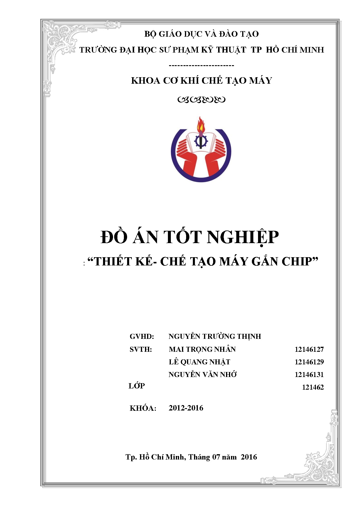 Đồ án tốt nghiệp - Thiết kế - chế tạo máy gắn chip