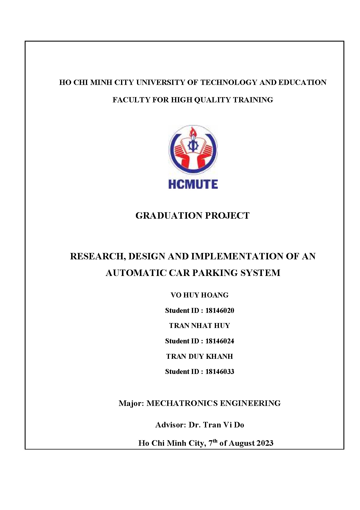 Đồ án tốt nghiệp - Research, design and implementation of an automatic car parking system