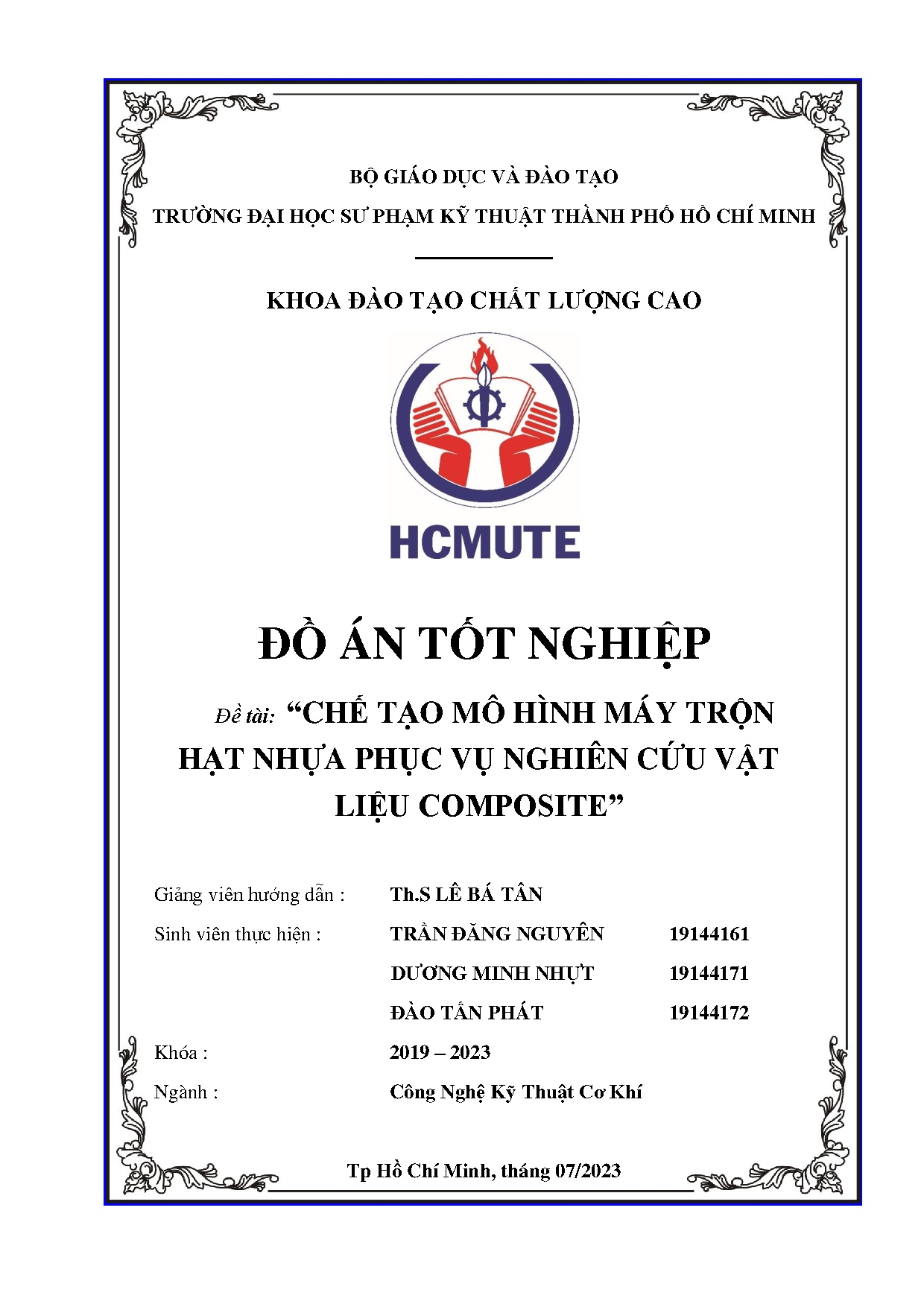 Đồ án tốt nghiệp - Chế tạo mô hình máy trộn hạt nhựa phục vụ nghiên cứu vật liệu composite