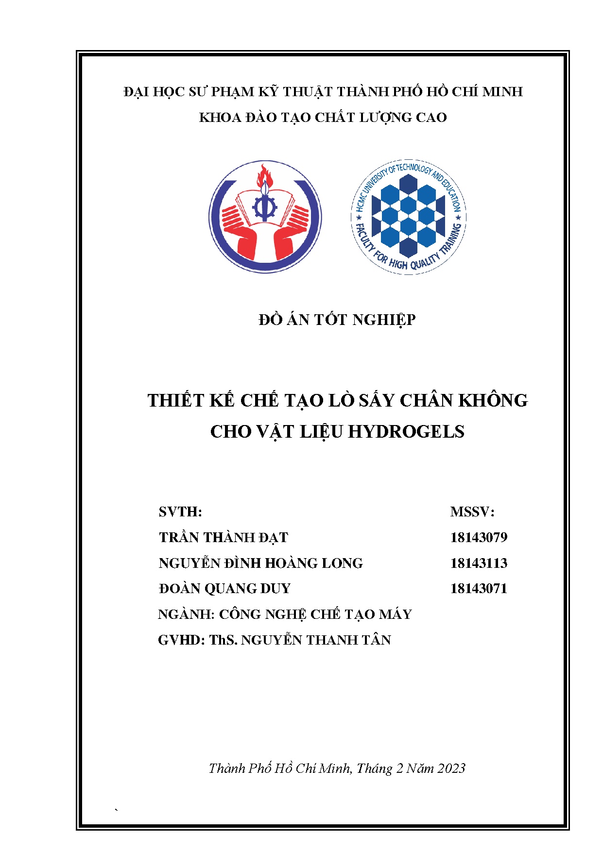 Đồ án tốt nghiệp - Thiết kế chế tạo lò sấy chân không cho vật liệu Hydrogels
