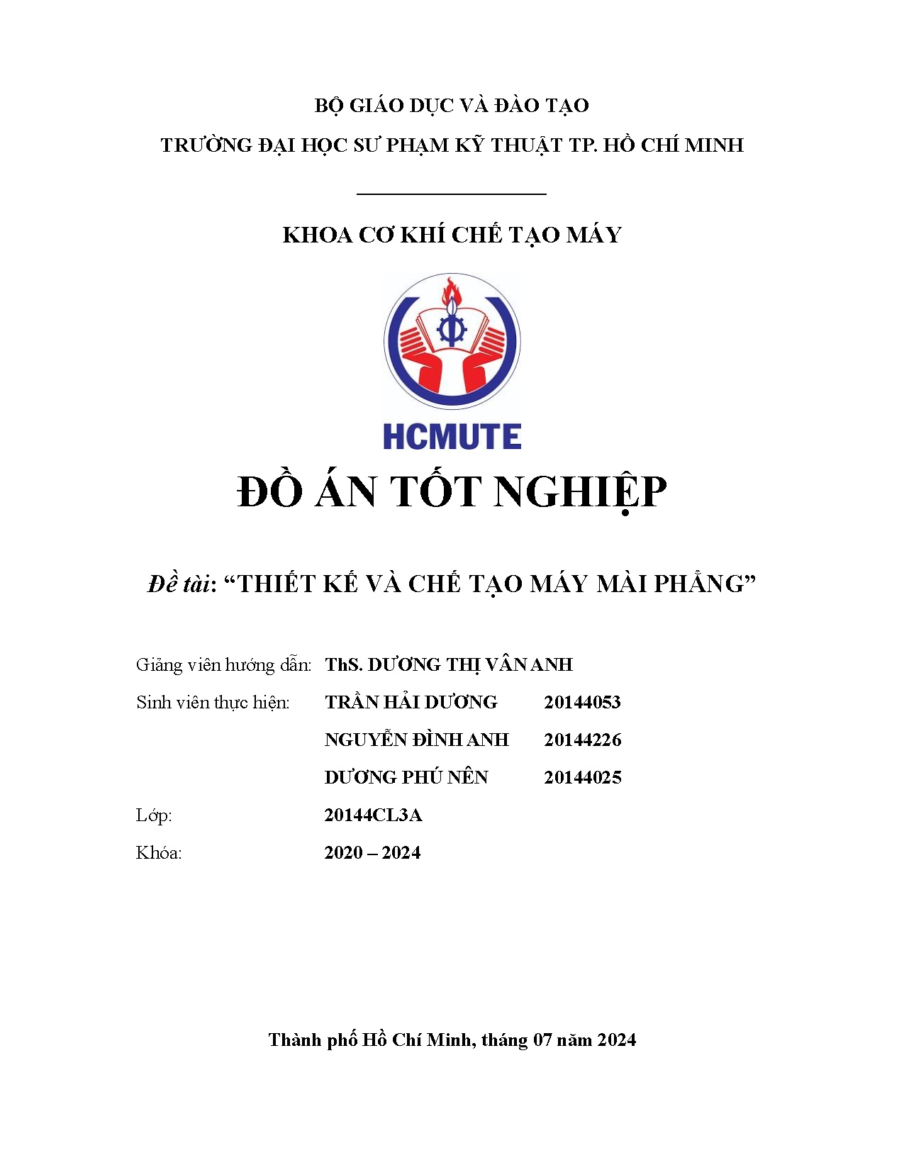 Đồ án tốt nghiệp - Thiết kế và chế tạo máy mài phẳng