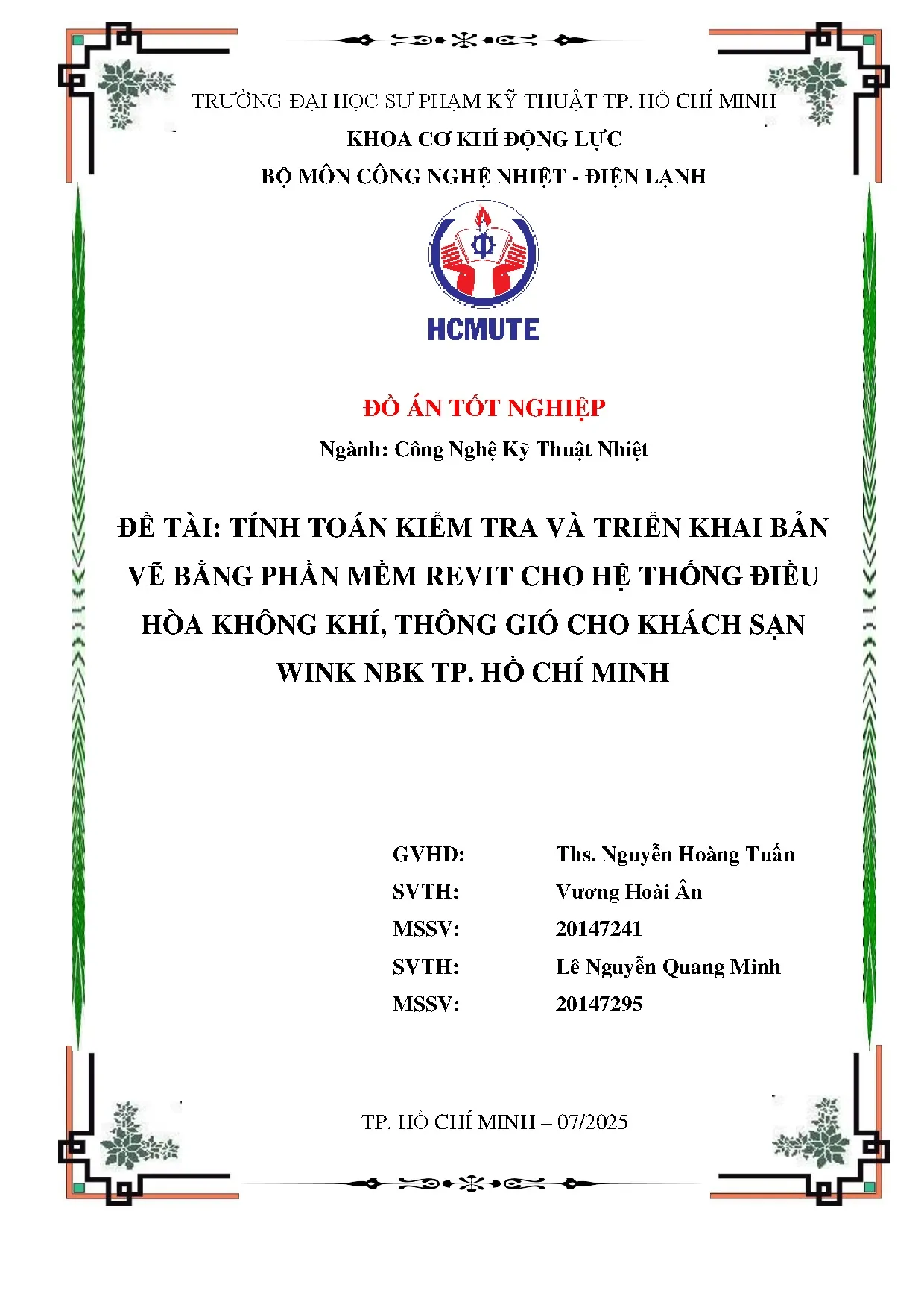 Đồ án tốt nghiệp - Tính toán kiểm tra và triển khai bảng vẽ phần mềm Revit cho hệ TĐHKKTGCKSWNTCM