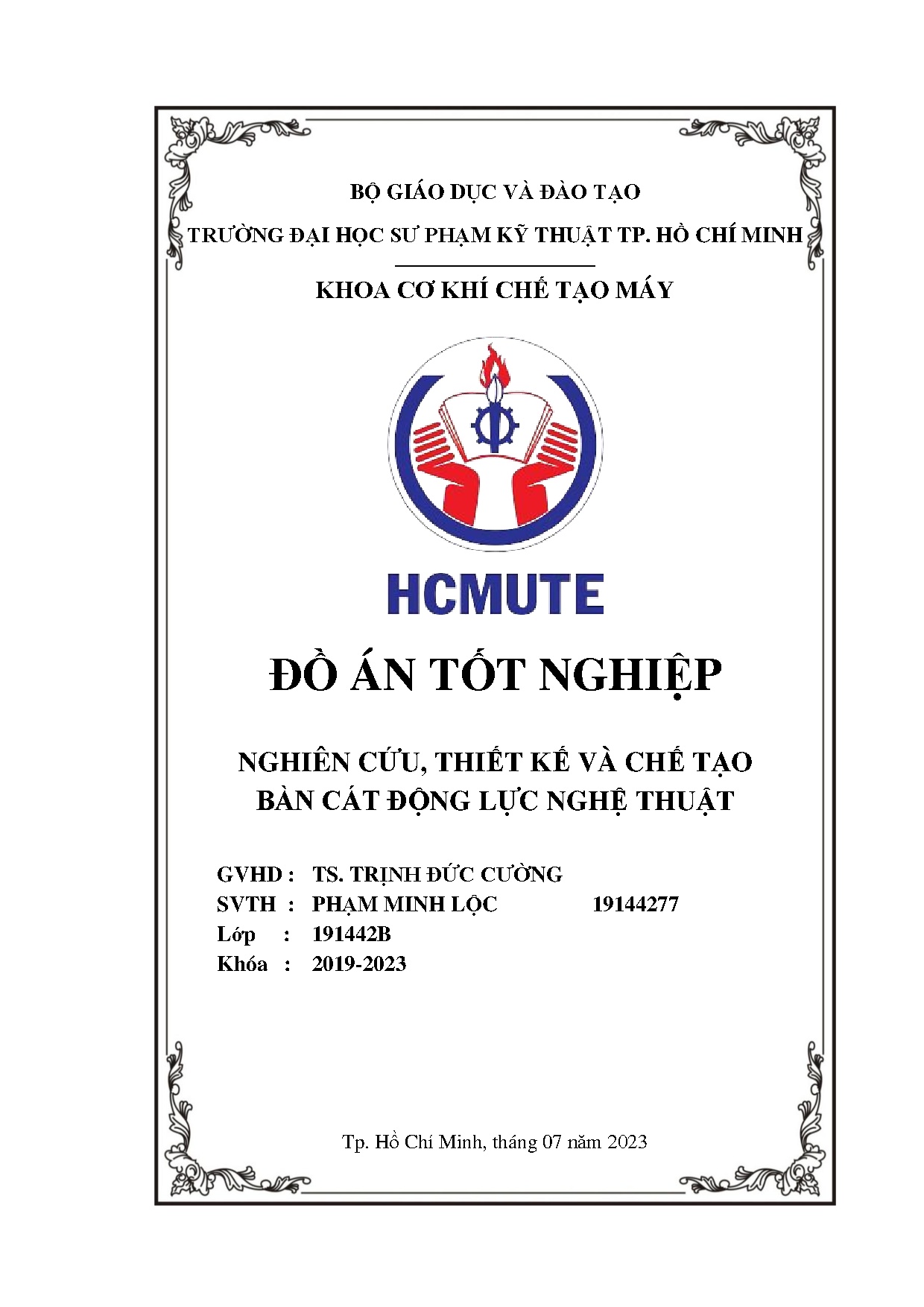 Đồ án tốt nghiệp - Nghiên cứu, thiết kế và chế tạo bàn cát động lực nghệ thuật
