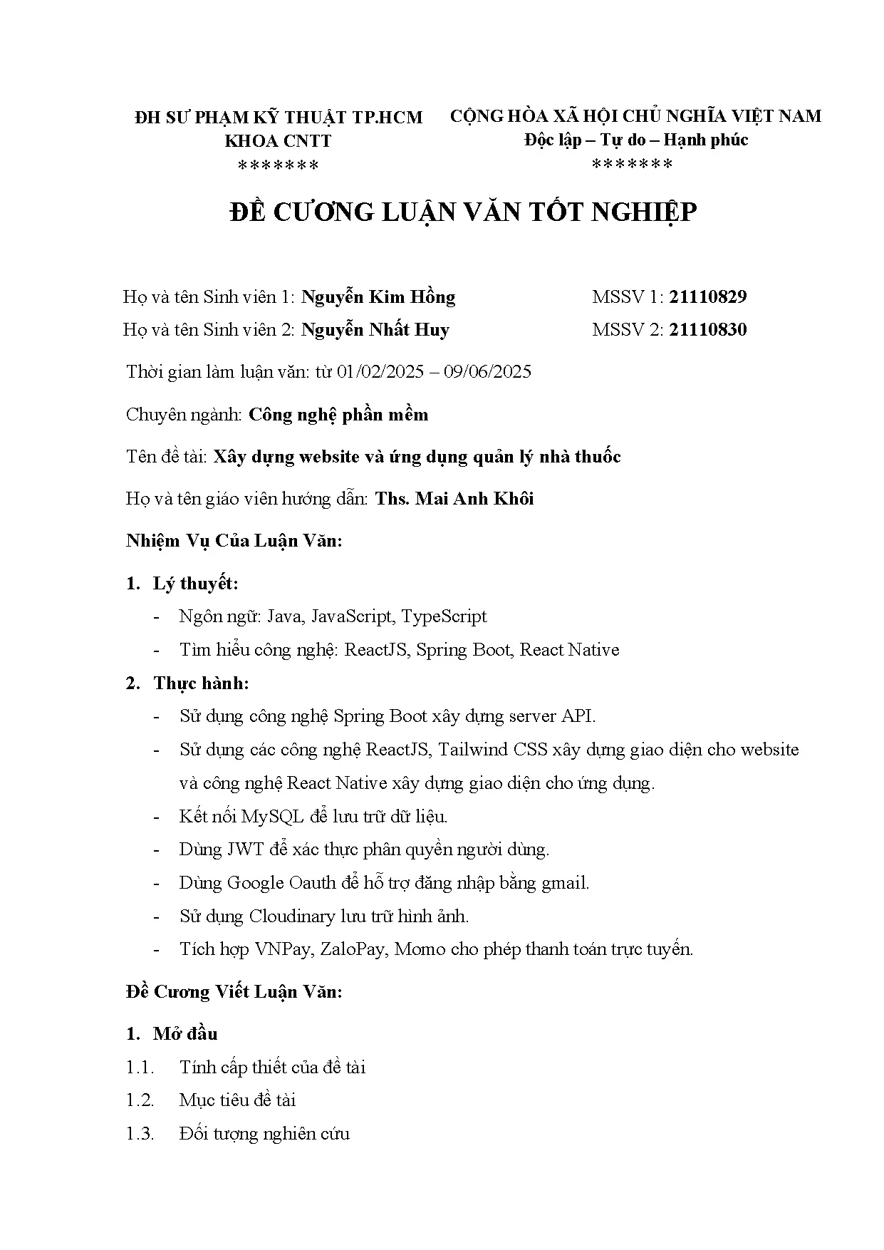 Đồ án tốt nghiệp - Xây dựng Web và ứng dụng quản lí nhà thuốc - Trang 4