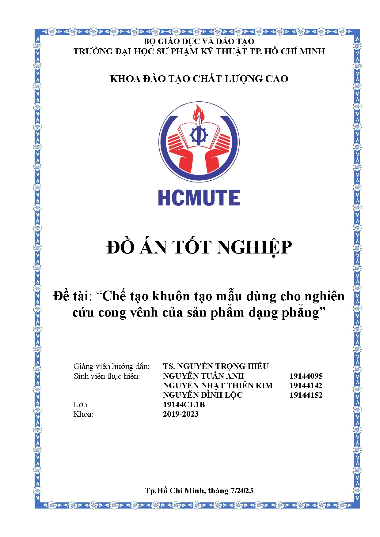 Đồ án tốt nghiệp - Chế tạo khuôn tạo mẫu dùng cho nghiên cứu cong vênh của sản phẩm dạng phẳng