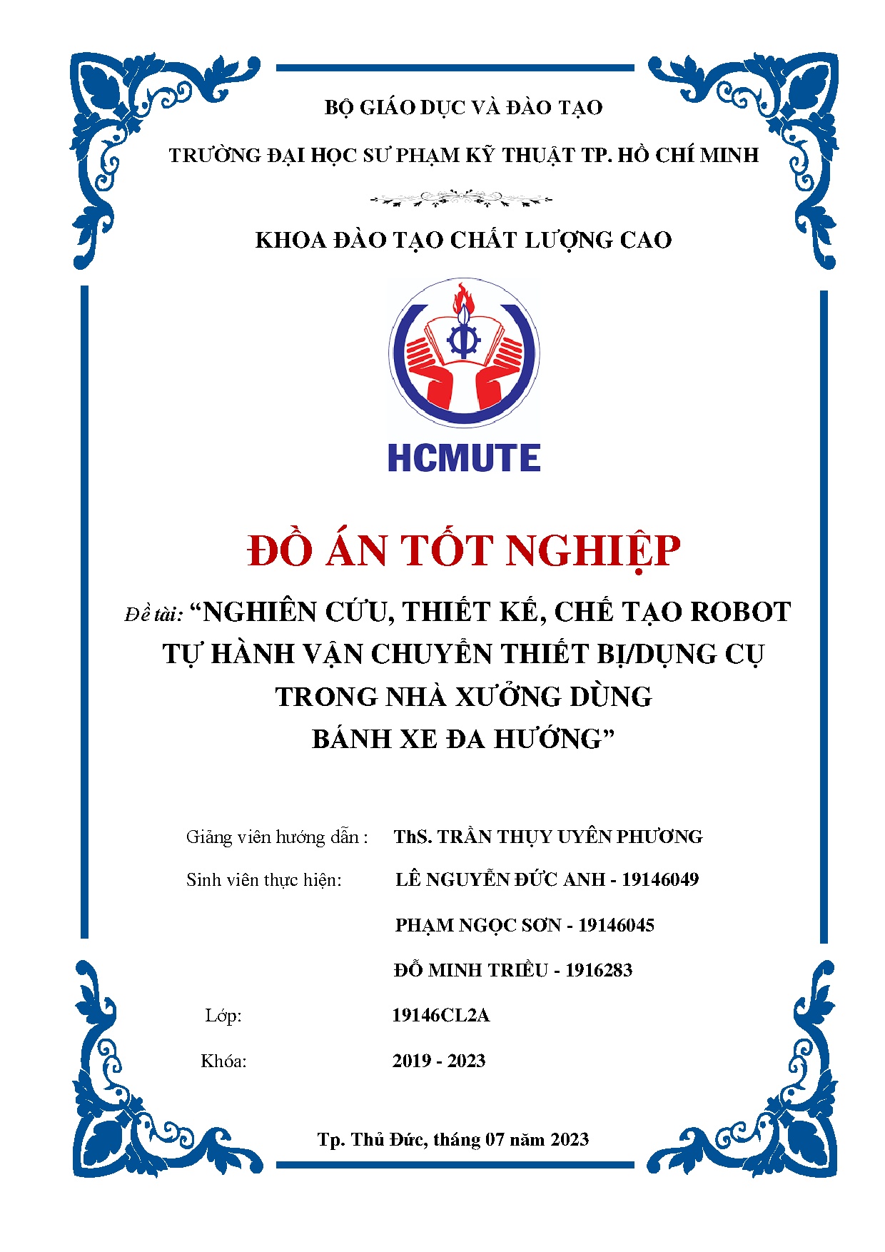 Đồ án tốt nghiệp - Nghiên cứu, thiết kế, chế tạo robot tự hành vận chuyển thiết bị/dụng cụ TNXDBXĐH
